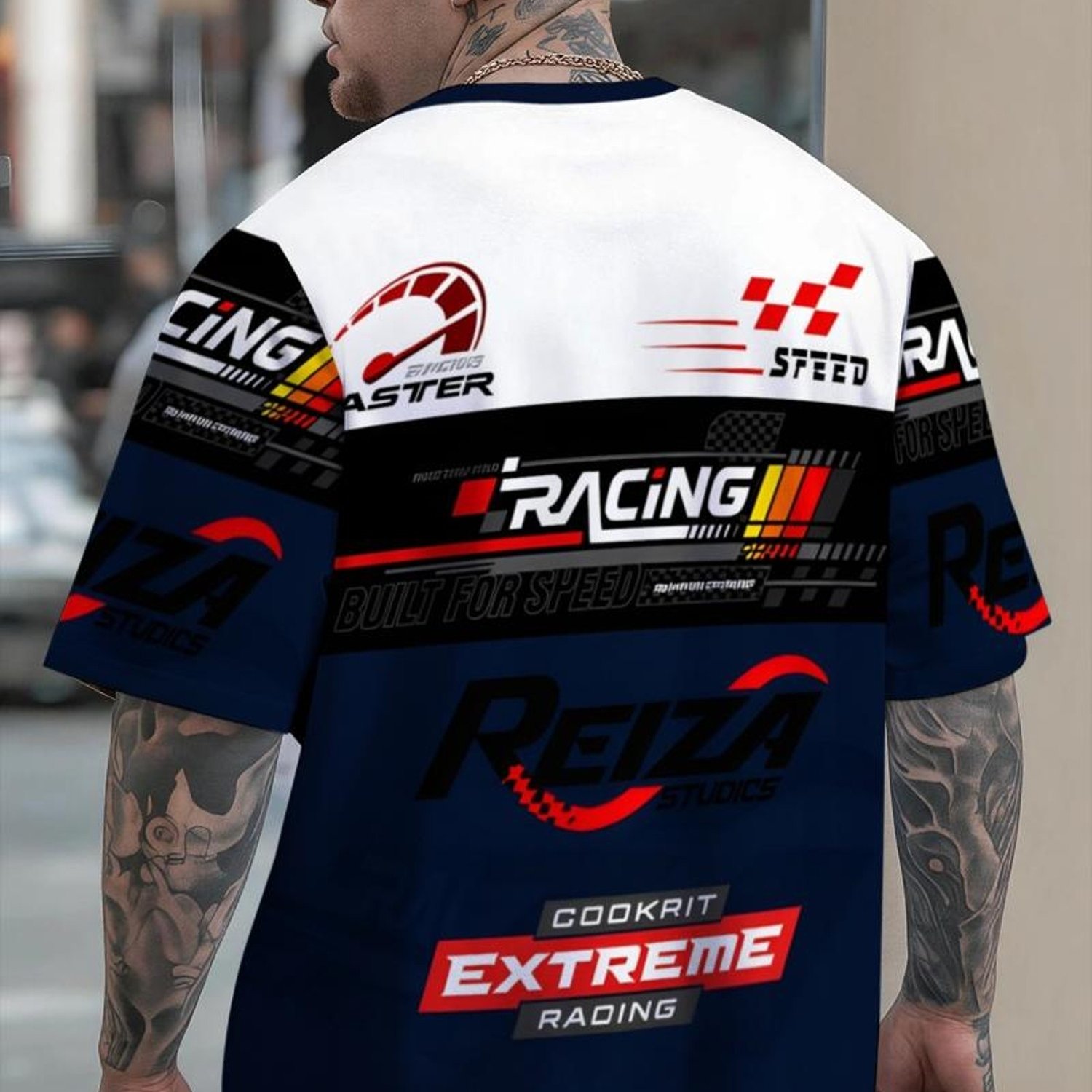 TEMU Plus Size Men's Racing-themed T - Shirt, Mixed Color, Multiple Sizes , Featuring Faster, Speed, Racing Logos, Design, Suitable For Casual Wear &