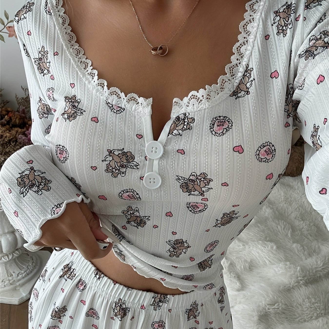 Bear Print Autumn Winter Long Sleeve Long Pants Pajamas