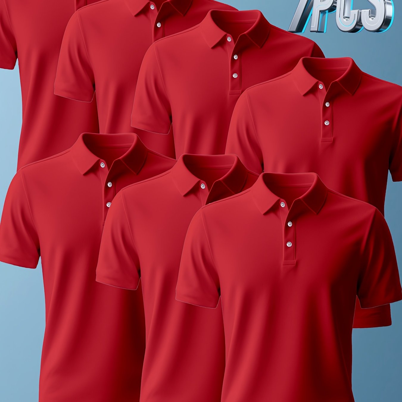 TEMU 7pcs Men' Color Golf Shirt Short Sleeve Top, Summer 100% Polyester Comfortable Daily Work Shirt