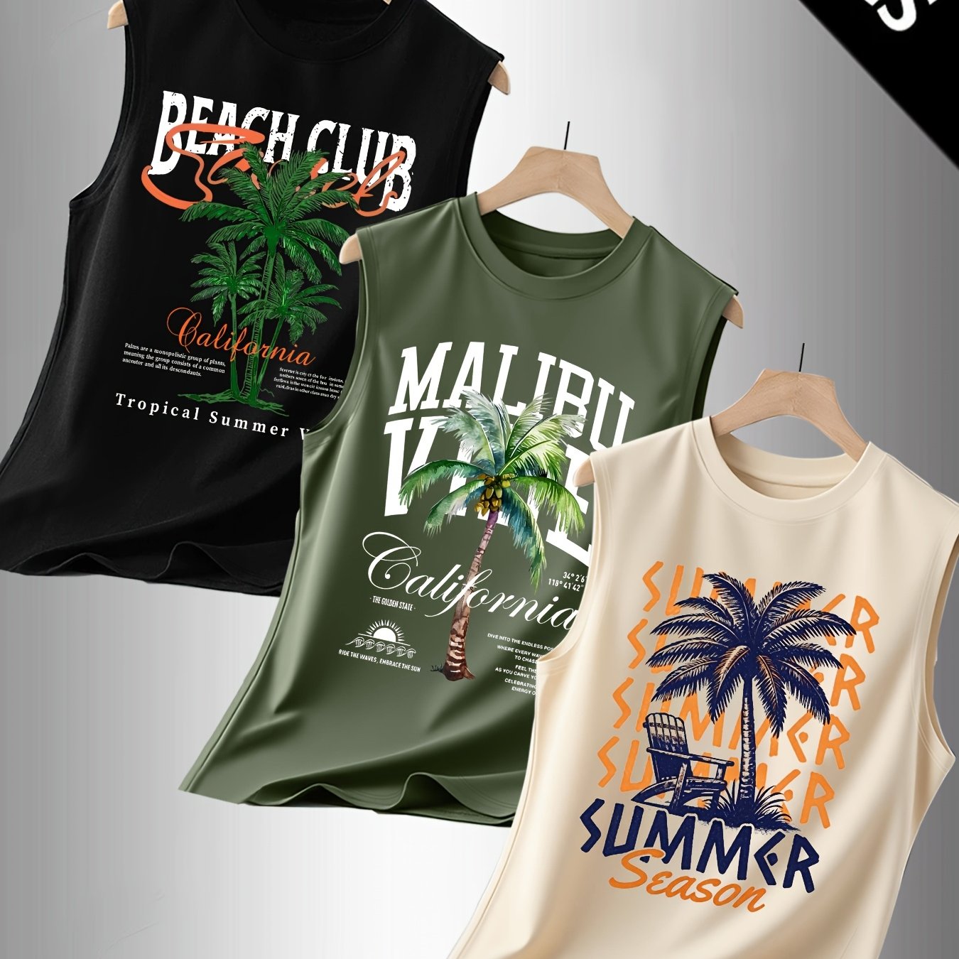 TEMU Men's Casual Sleeveless Sports Tank Top 3pcs Set
