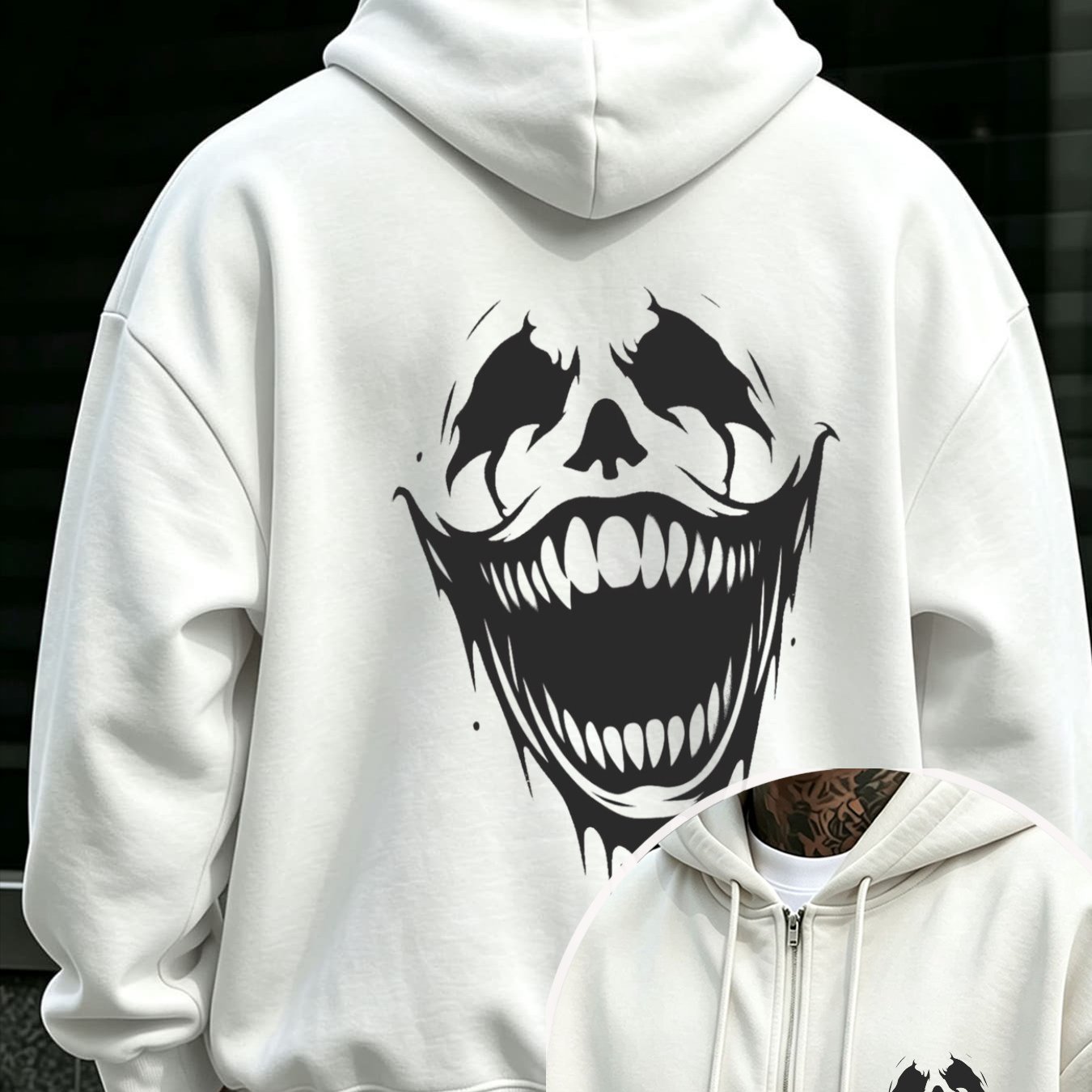 Image of Unisex Ultra Oversized Lightweight Zip-up Hoodie, Super Loose Fit Thin Fabric Sweatshirt With Scary Print, Graphic Streetwear Casual For Men And Women