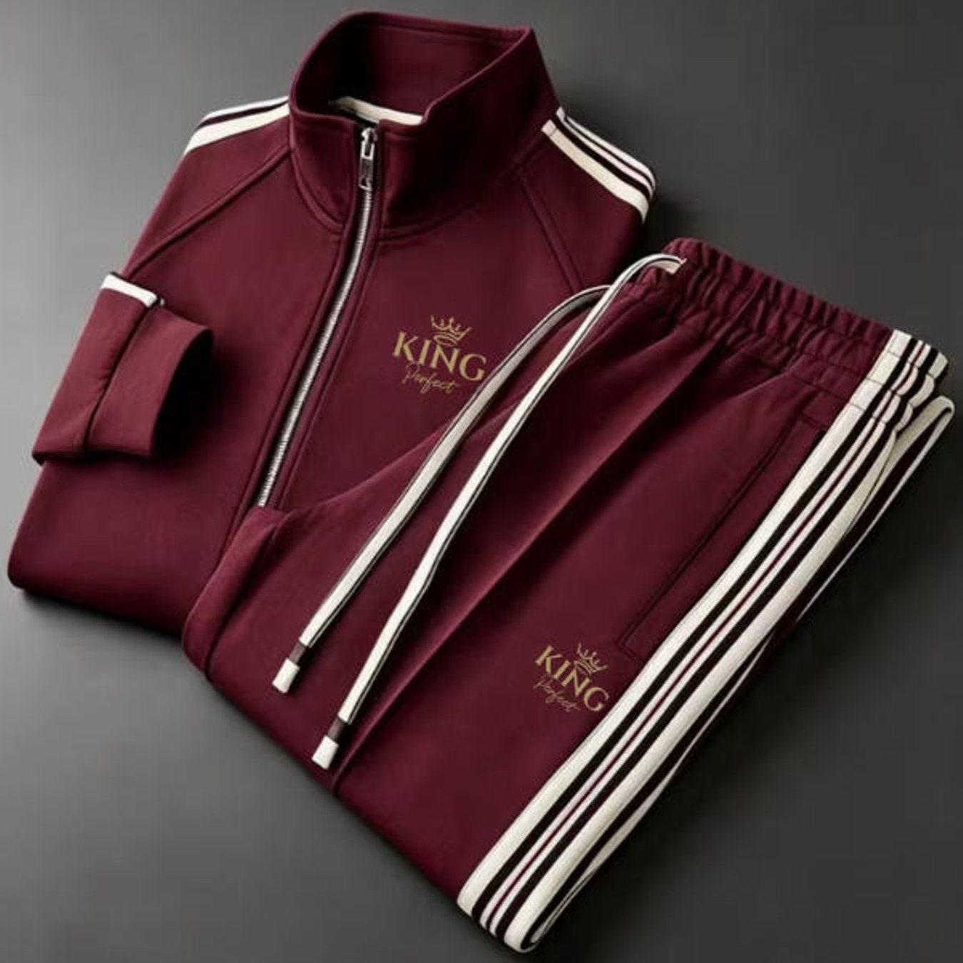 Image of Men's Style Trendy Graphic 2pcs Tracksuit Striped Detail Casual Sportswear For Adult Men Holiday Gift Daily Wear Plus Size Men Outfits, Plus Size
