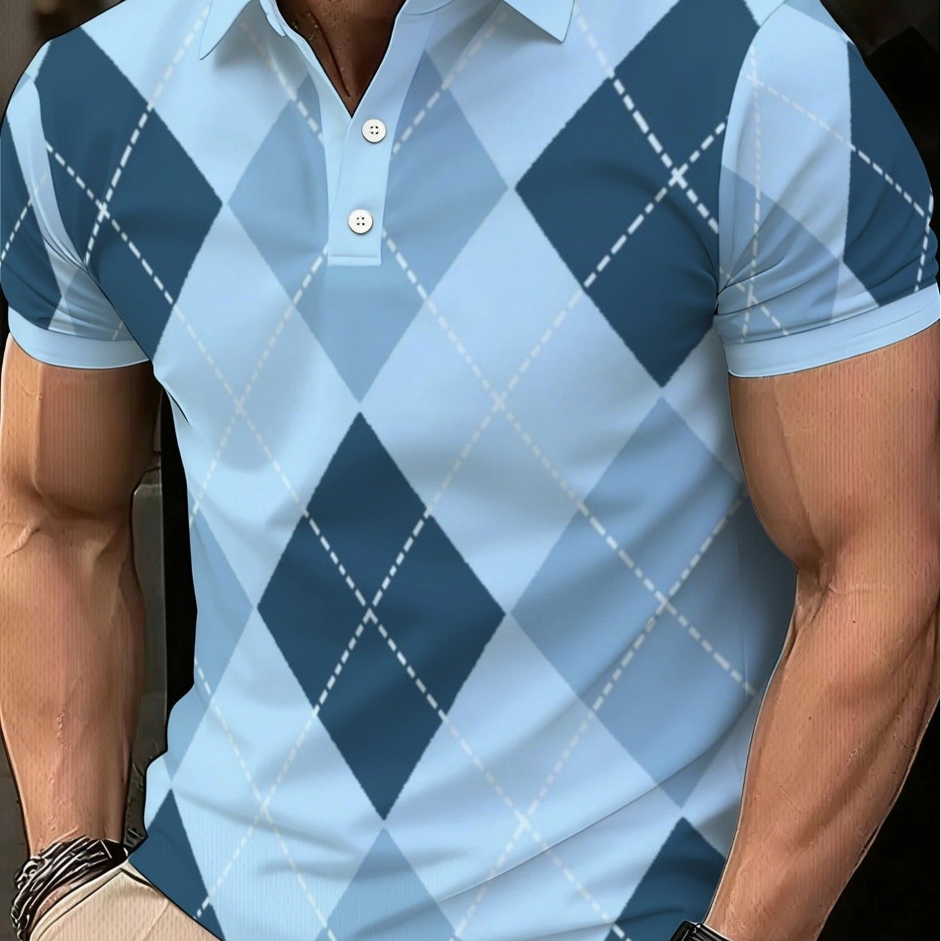 TEMU Men's Lightweight Short-sleeved Plaid Diamond Pattern , Suitable For Casual , Office Wear, Or , Breathable And . Summer 's Shirt Slim Fit