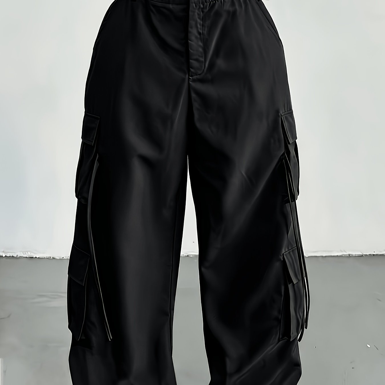 TEMU Plus Size Women's Button Fly Wide Leg Cargo Pants, Loose Casual Trousers With Multi-side Pockets And Decor Strap