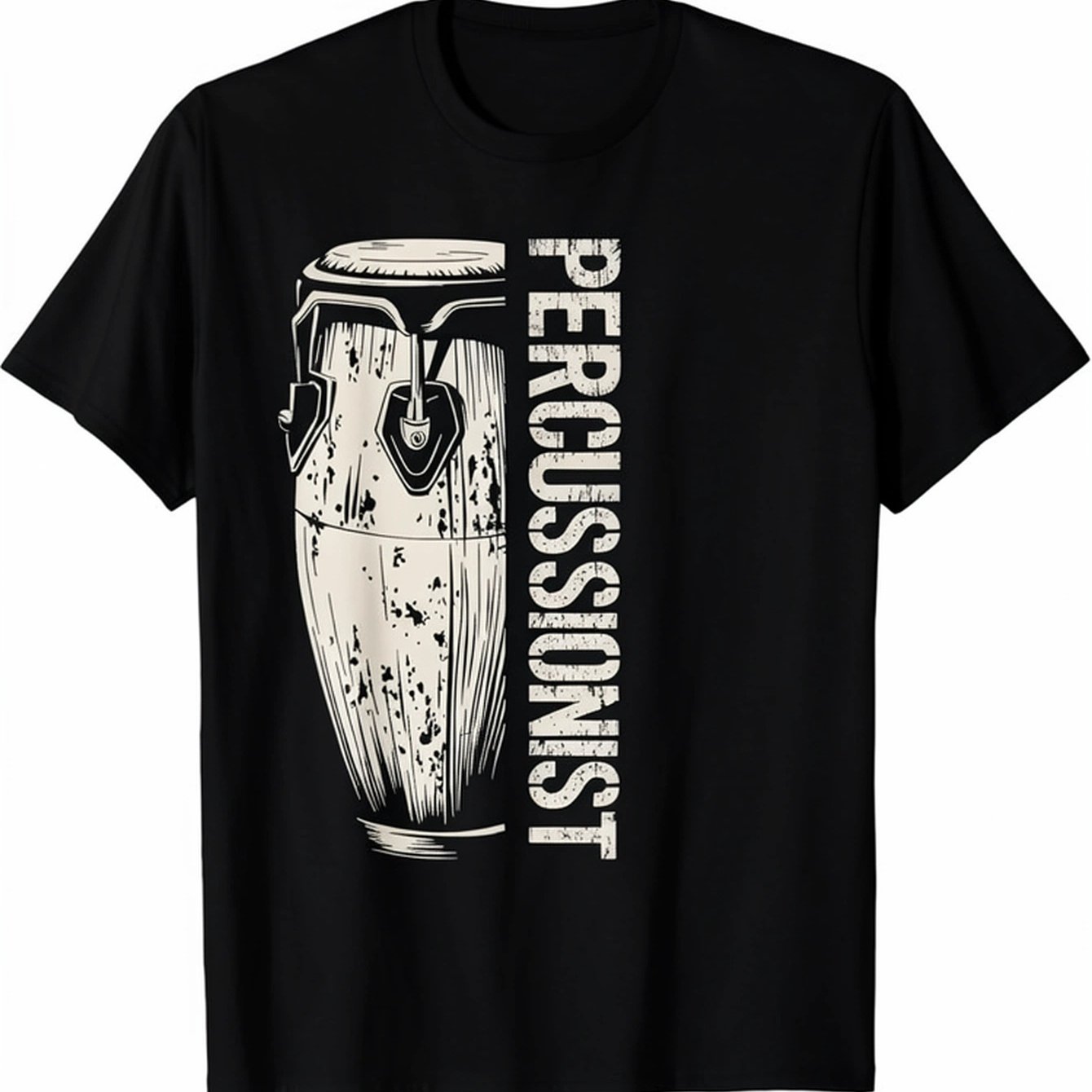 Image of Percussionist Conga Drum Musician T-shirt - High Neck With Conga Drum Music Shirt For Drummers Bongo And Timbales Players Machine Washable Wear Same Style For Men And , Short-sleeved T-shirt