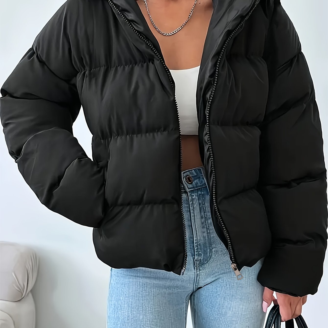 TEMU Veste d'hiver décontractée chaude matelassée à capuche pour femme