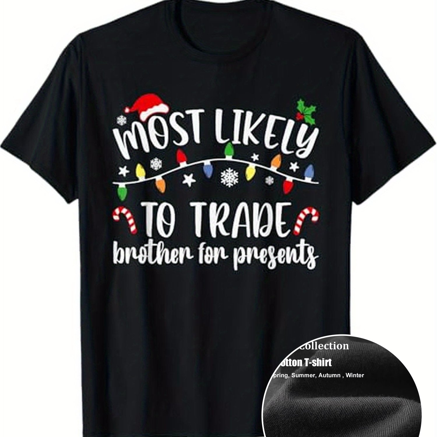 TEMU Trade Brother For Presents Family Matching T-shirts - 100% Cotton Funny Christmas Game Outfits With Festive Holiday Graphics, S-xxxl Sizes For ,