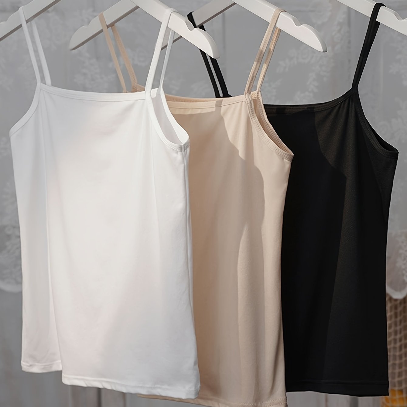 Image of 3pcs Women's Sexy Slim-fit Tank Tops, Versatile Summer Camisoles For Layering And Outerwear