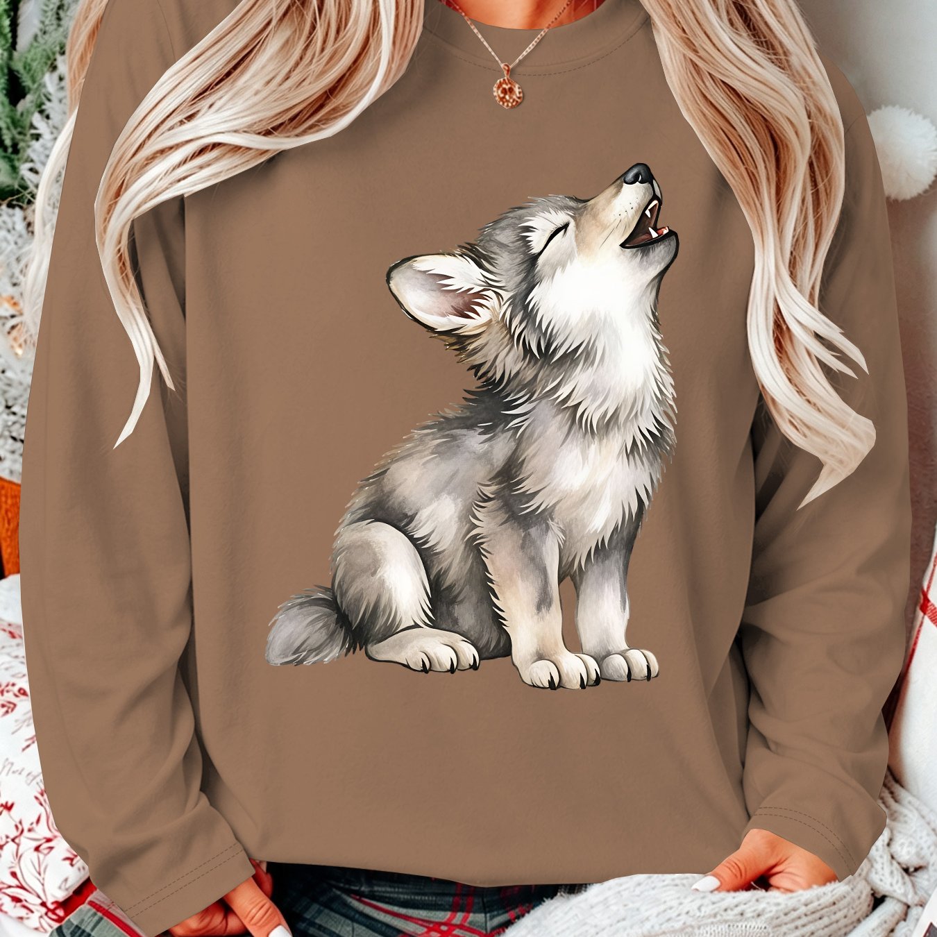 TEMU Women's Retro Print T-shirt - Suitable For & Daily Wear, Soft Crew Neck Long Sleeve -compatible Base Layer/outerwear Top, Machine Washable