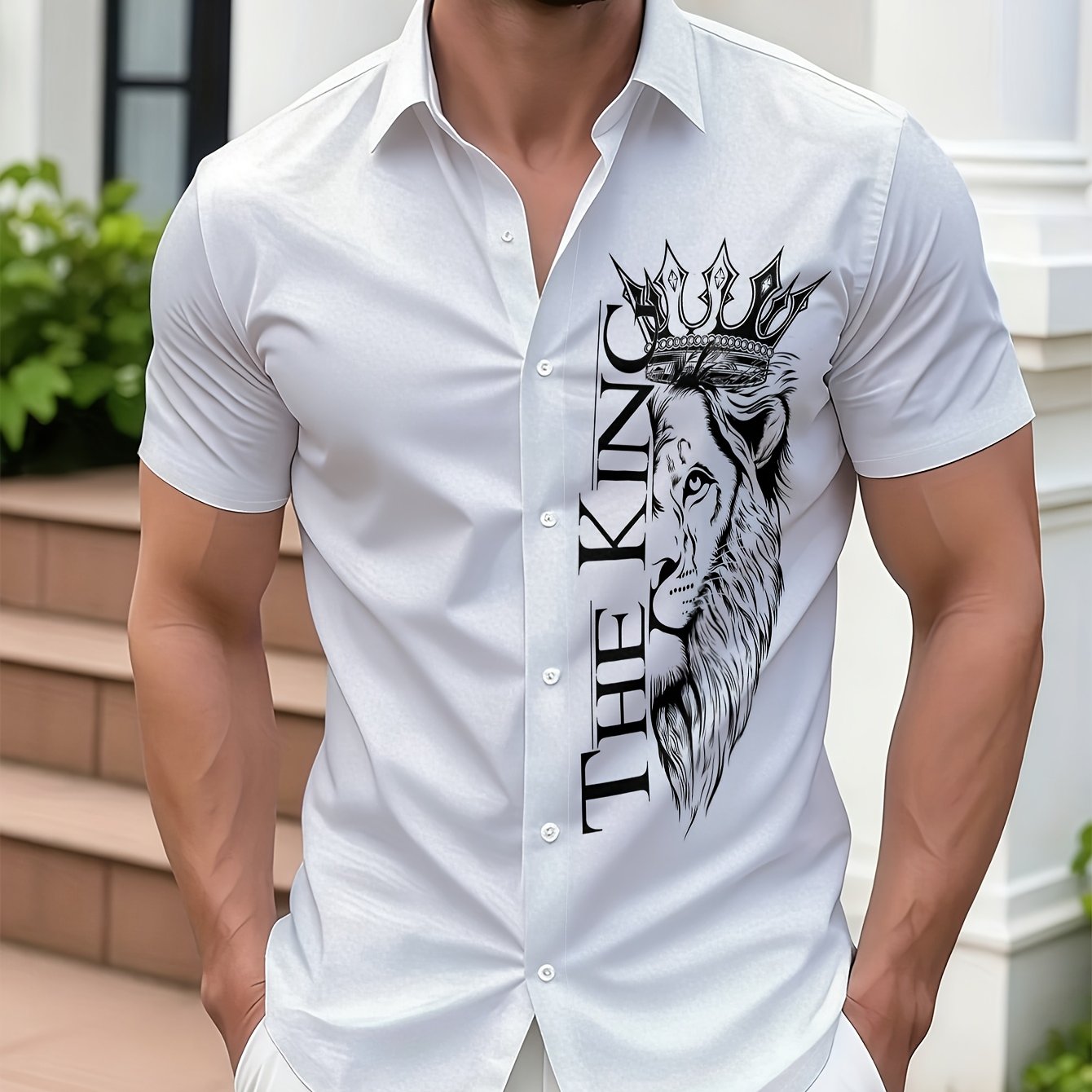 TEMU Men's Short-sleeve Shirt Featuring A Design - A Casual Shirt Suitable For Outdoor Activities, Vacations, And Attire, With A