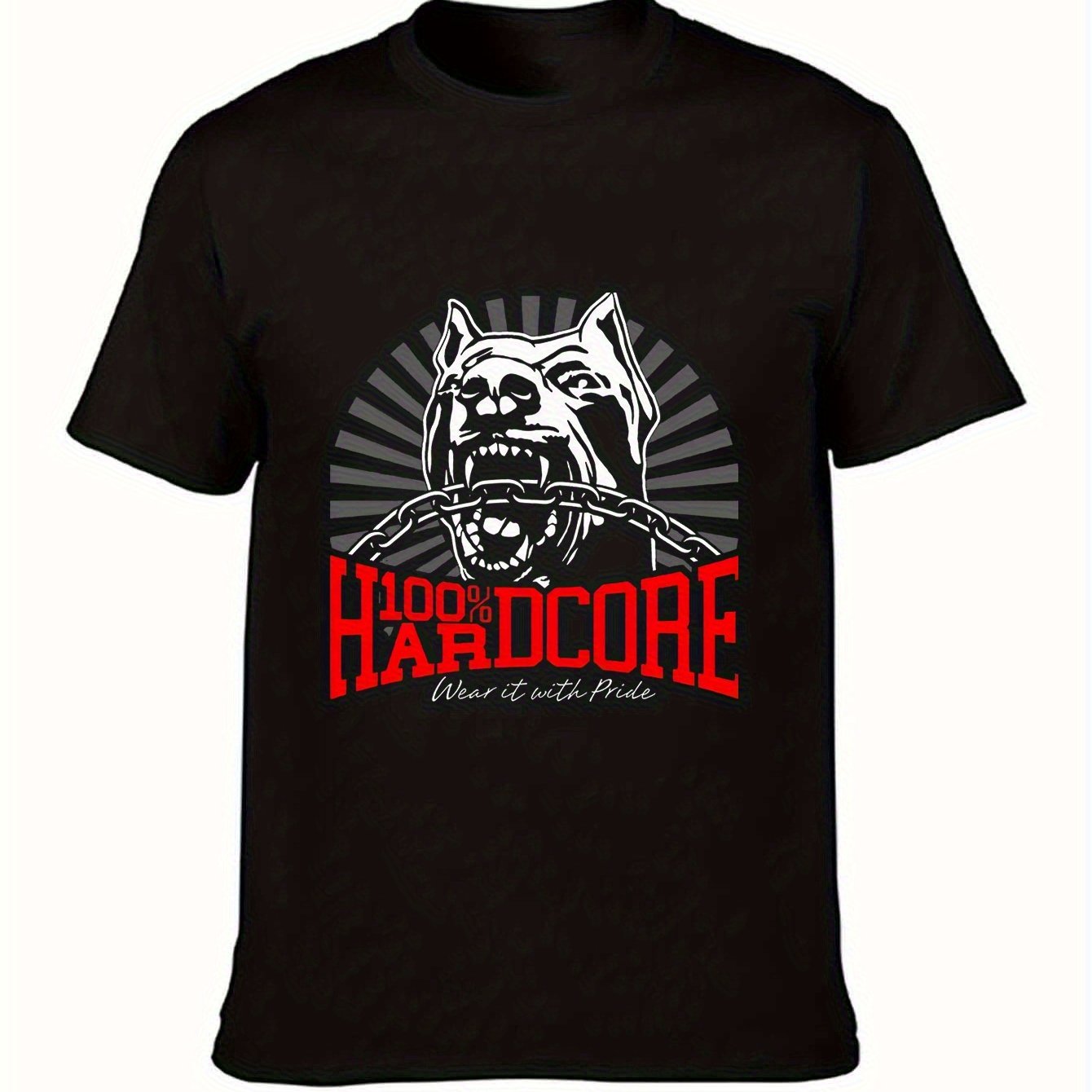 T-shirt Dog-1 Black - Aggressive Dog Graphic & Red Text Print, Techno Party Outfit, 2020 , Regular Fit Short Sleeve Round Neck Tee, Plus Size Casual Streetwear For , Streetwear Fashion, Edgy Fashion