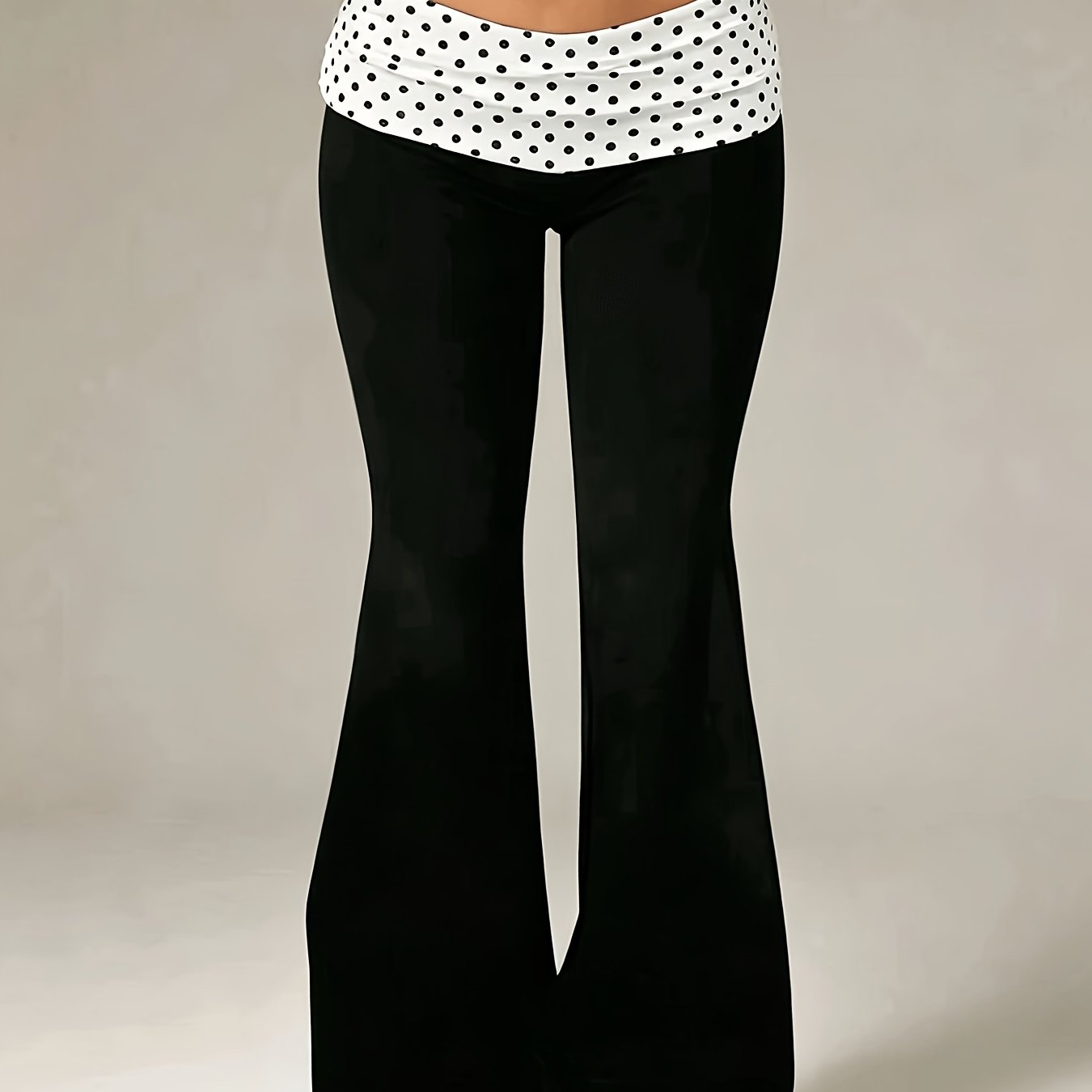 TEMU Women's Casual Flared Trousers With Printed Contrast-color Waistband
