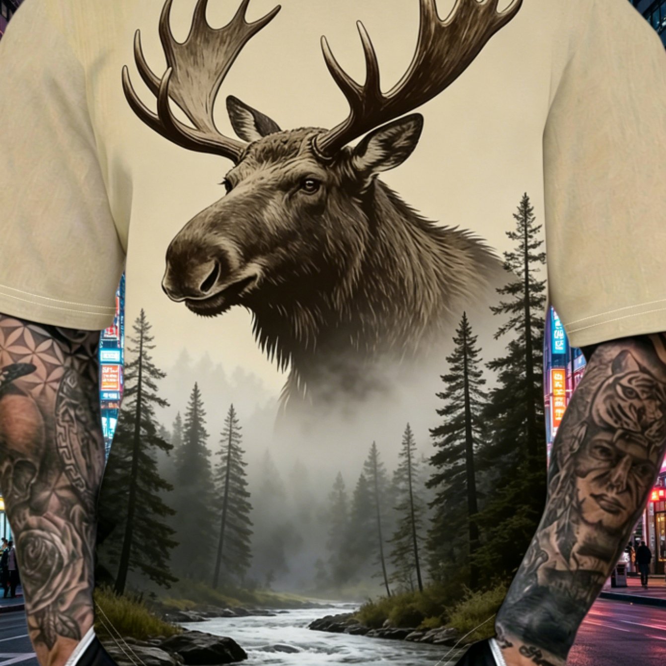 TEMU [Motif imprimé - Non texturé], T-shirt à manches courtes pour homme, style forêt, imprimé , convient pour tenue décontractée d'extérieur, tenues