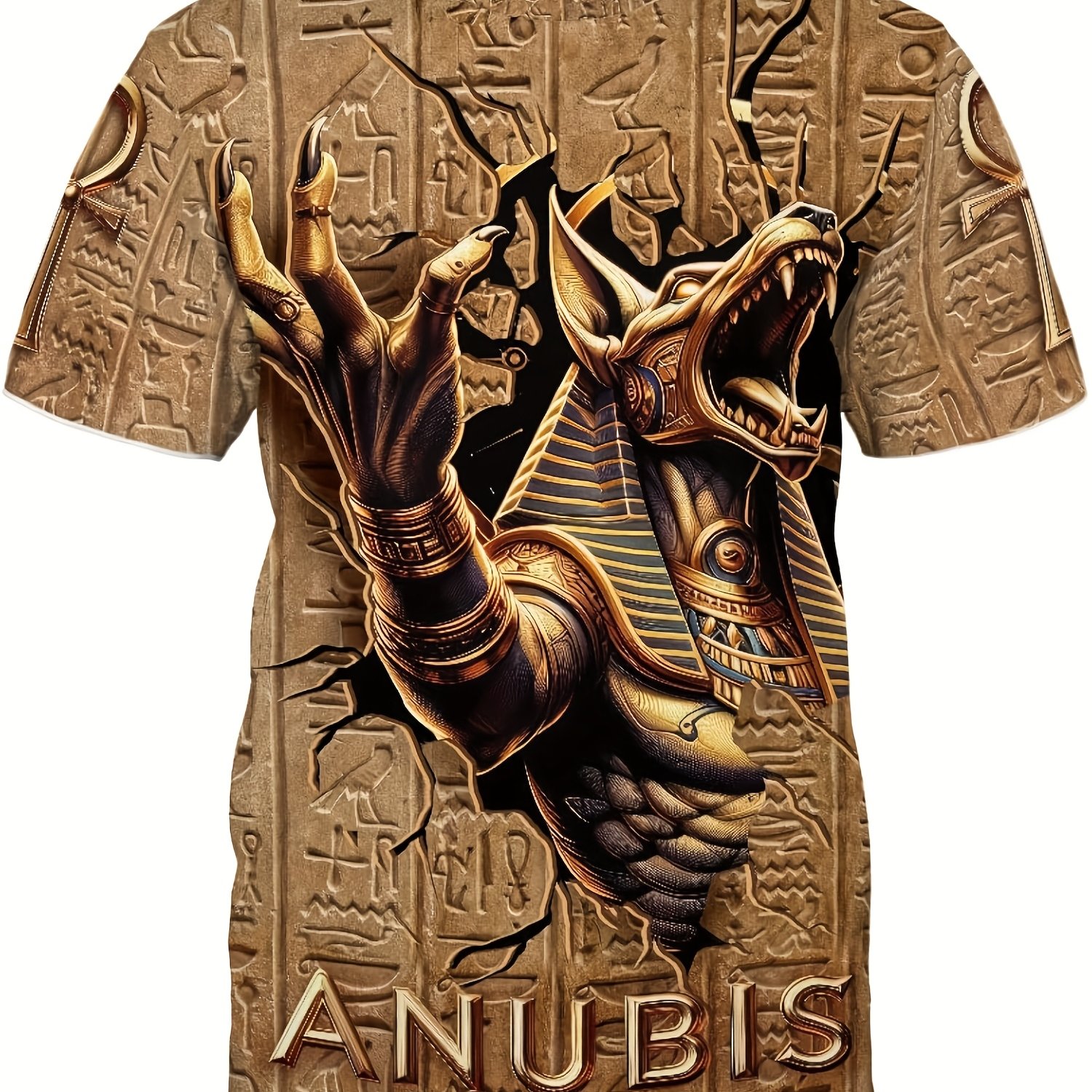 TEMU Men's Printed Graphic T-shirt - Egyptian And Hieroglyphs Design, Lightweight Summer , Short Sleeve Basic Fit, Machine Washable For And Daily