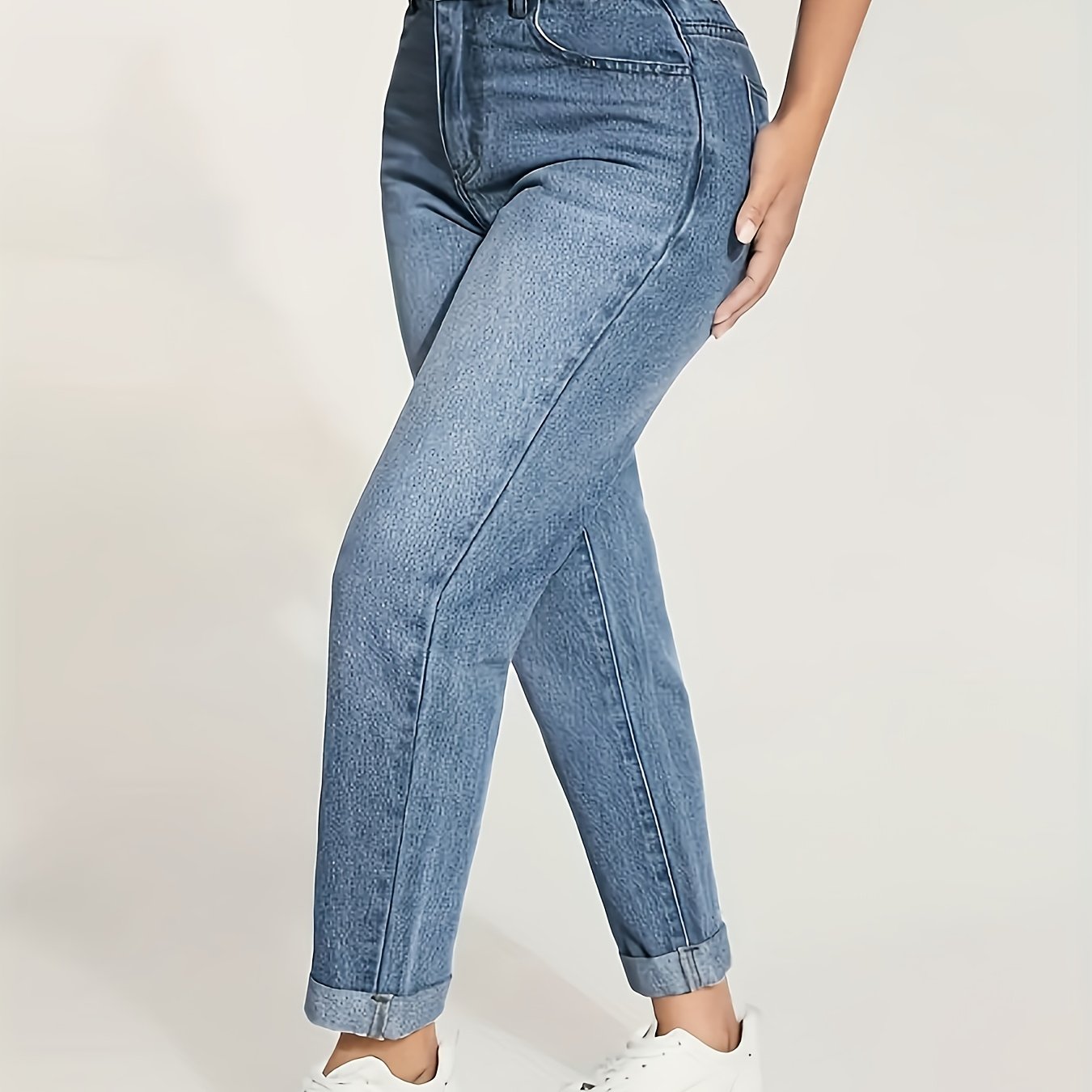 TEMU Women's Waistband Jeans With A Built-in Drawstring Waist, Retro-style Design, Hip-lifting Stretch Trousers. Stylish, Slim-fitting, Solid Color