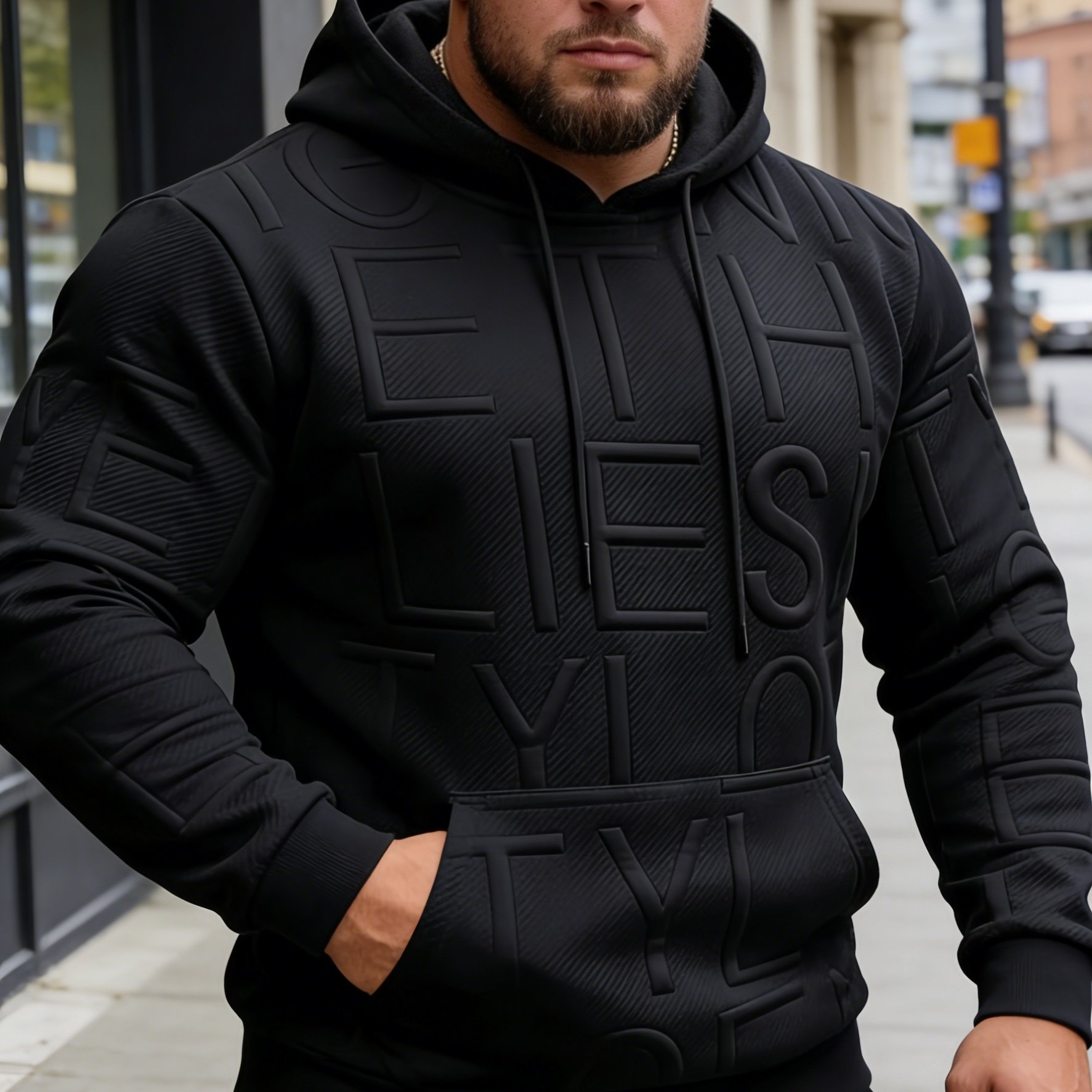 TEMU Felpa con cappuccio Henley da taglie forti, con lettere 3D in , stile fitness slim trendy, top sportivo casual, top versatile per inverno