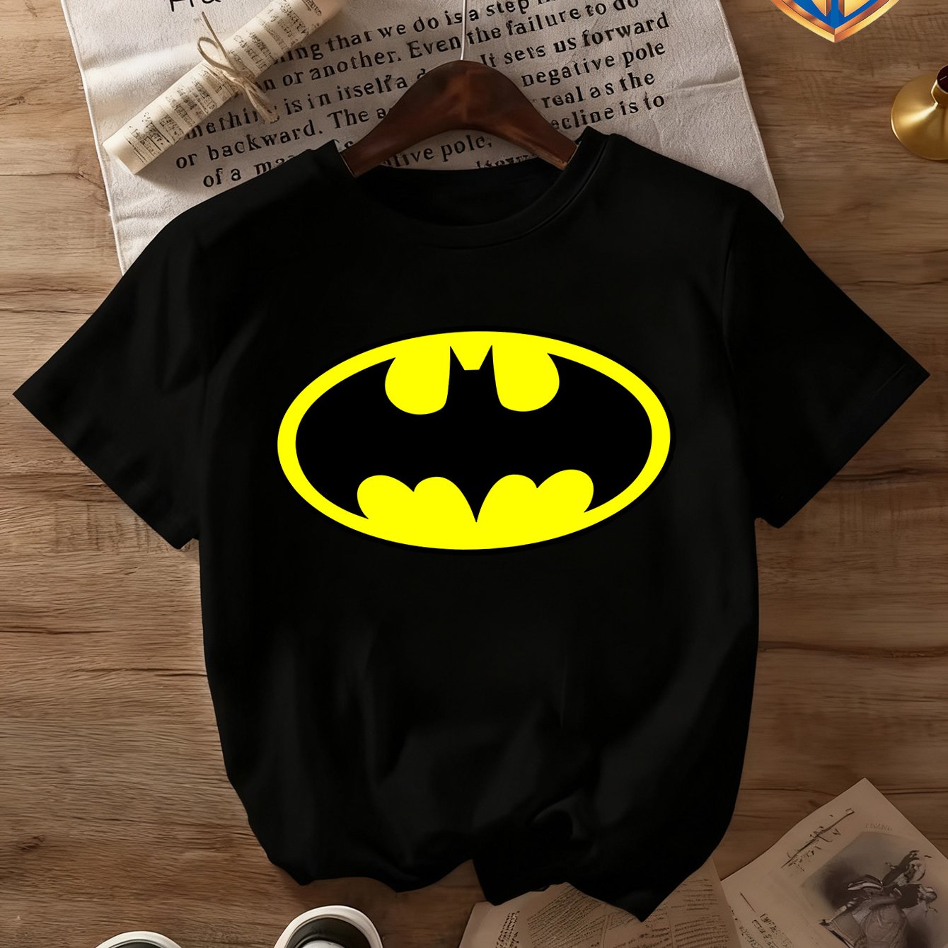 TEMU Gift T-shirt - Batman Iconic Print, Cute Pattern With Logo, Casual Summer Crew Neck Top, Must-have For Fans, Women's Cute Shirt, Short Sleeve