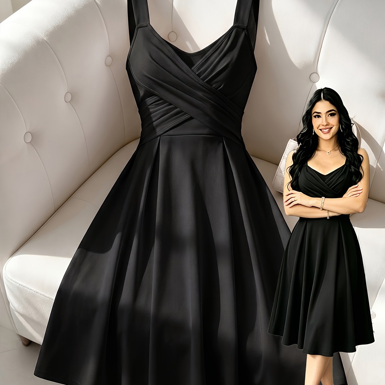 TEMU Abito da Donna, Elegante Vestito Canotta Senza Maniche, Abito a Vestibilit� Aderente, Design a Gonna Lunga con Spalline Spaghetti Larghe e Vita
