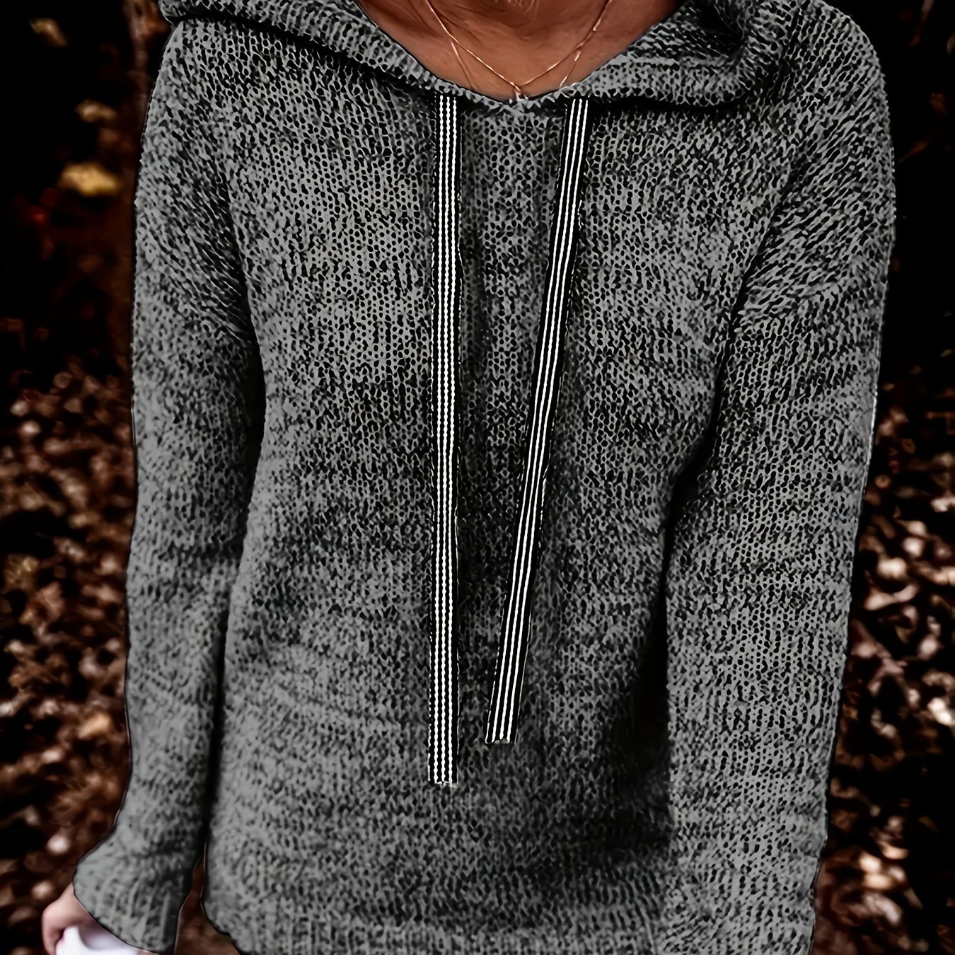 Plus Size, Autumn/winter New Lazy Style Solid Color Hooded Pullover Sweater