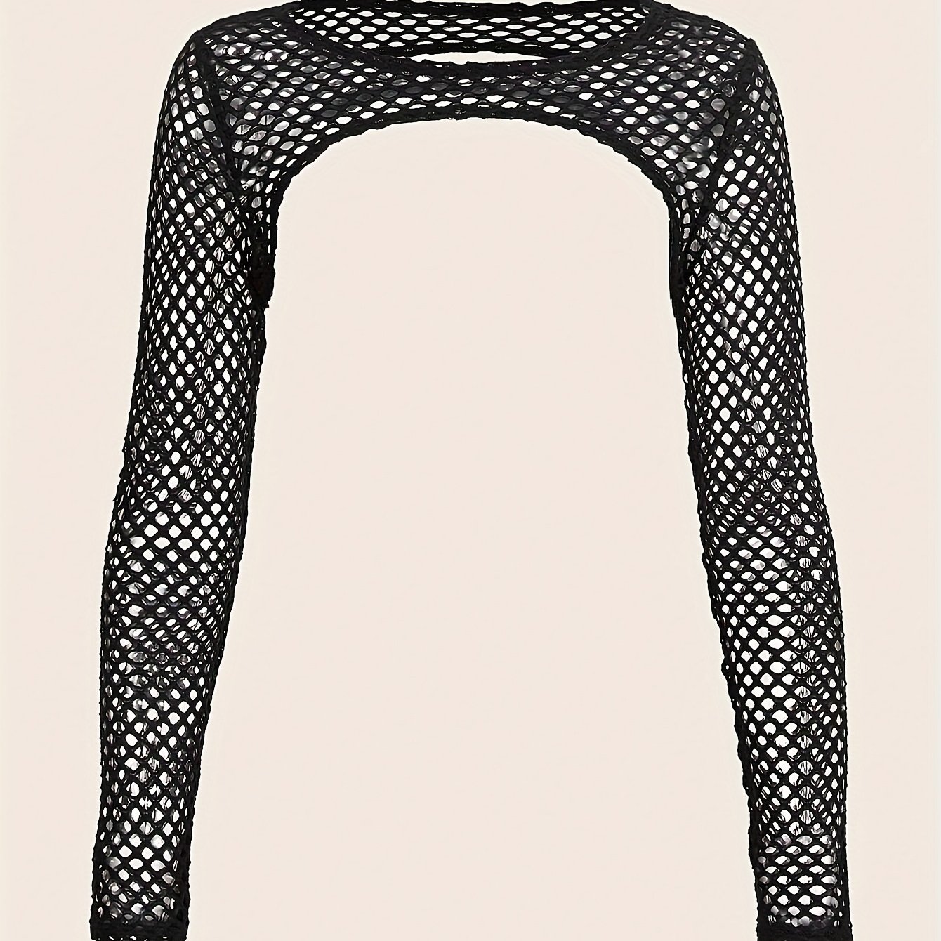 New Solid Color Short Long-sleeve Mesh Cutout T-shirt For Women, Spring/summer Lightweight Trendy Casual Top