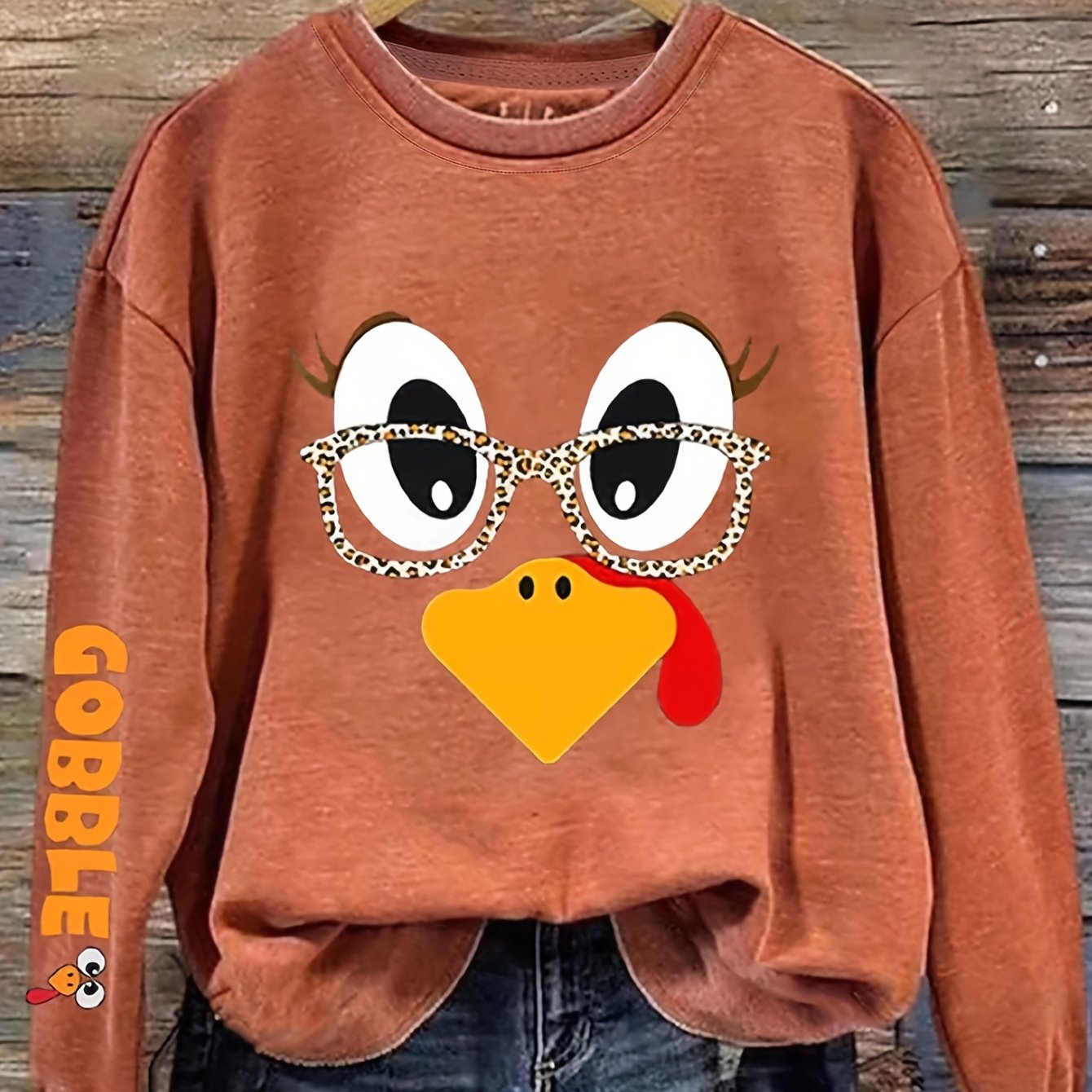 TEMU Women's Thanksgiving Top - Fun Turkey Pattern With , Party Outfit - Soft Everyday Fall Top - Machine Washable Casual Pullover Top