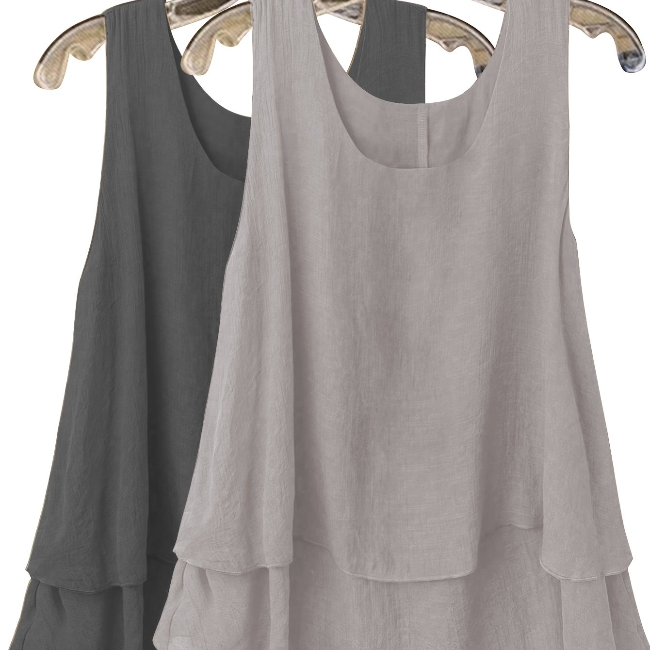 E-shop Plus Size Zweiteiliges Set, Damen Ärmelloses Tanktop mit Rundhalsausschnitt für den Sommer, Boho-Stil Weste (Halskette nicht enthalten)