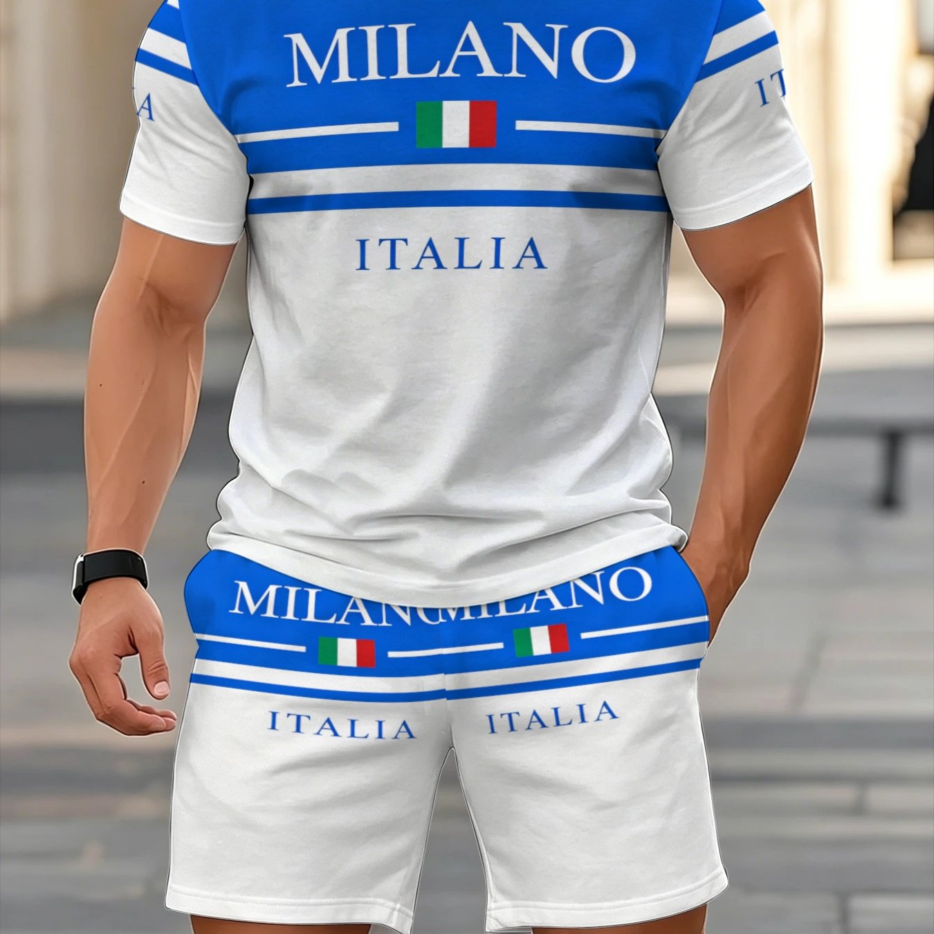 TEMU Italian Style Short Sleeve T-shirt Men's Sports Set Shorts Casual Two-piece Set Men's Fashion Outfit