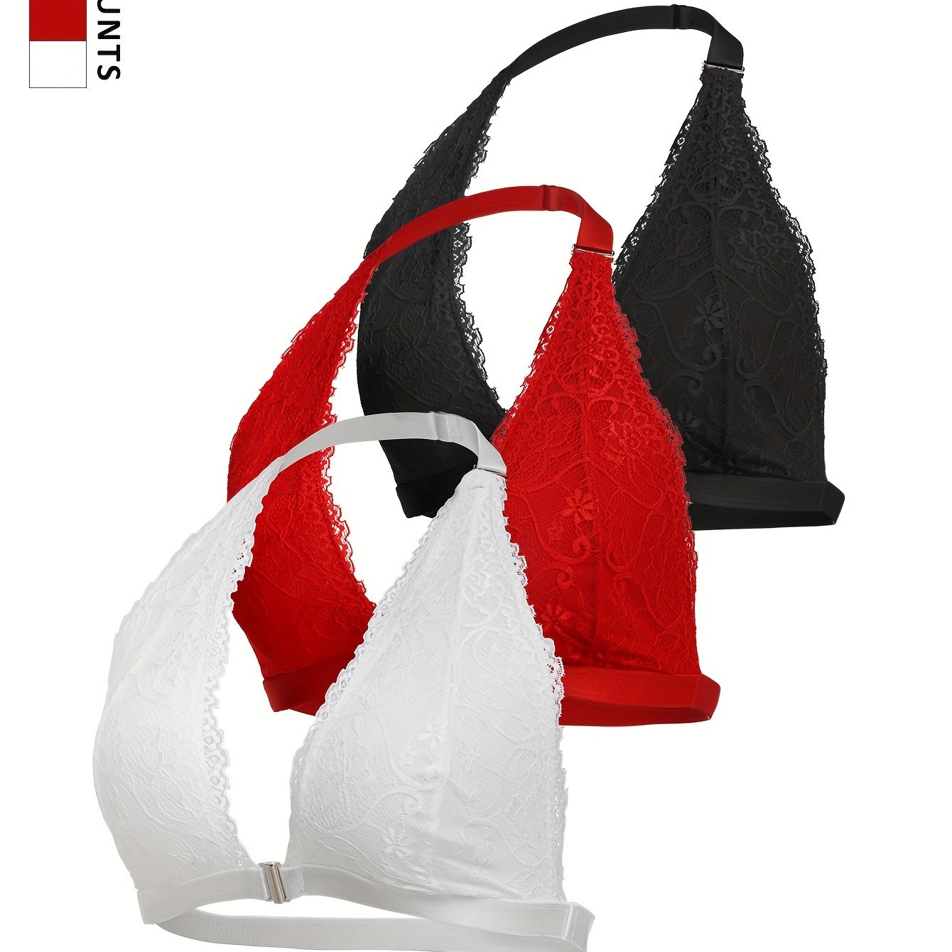 E-shop 3er-Pack Damen-BHs im europäischen amerikanischen Stil, romantisch, mit Spitze, Trägerlos am Nacken, nahtlos, hochdehnbar, weich, bequem,