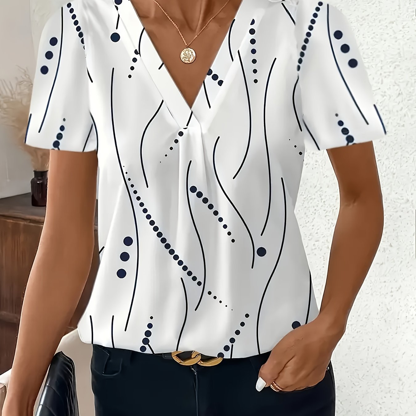 E-shop Große Größen - Große Größen - Europäische und amerikanische Cross-Border Fashion Casual Bedrucktes V-Ausschnitt Kurzarm T-Shirt Große Größen