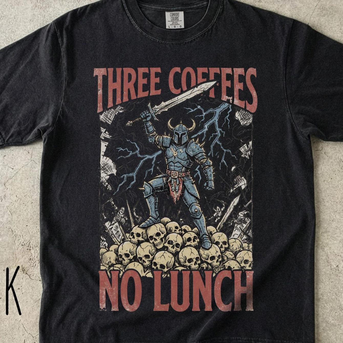 TEMU T-shirt Trois Cafés Pas de Déjeuner Couleurs Confort, T-shirt Café Drôle, T-shirt Humour Noir, T-shirt de Travail Sarcasme, T-shirt Graphique ,