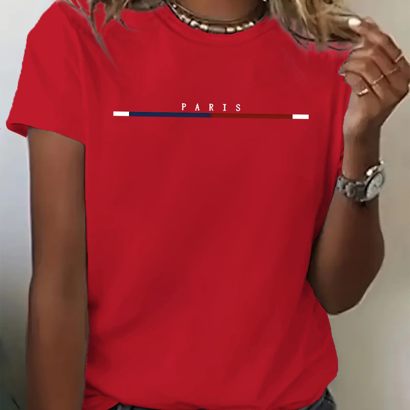 TEMU Letter Print T-shirt, Short Sleeve Crew Neck Casual Top For Summer & Spring, Women's Clothing