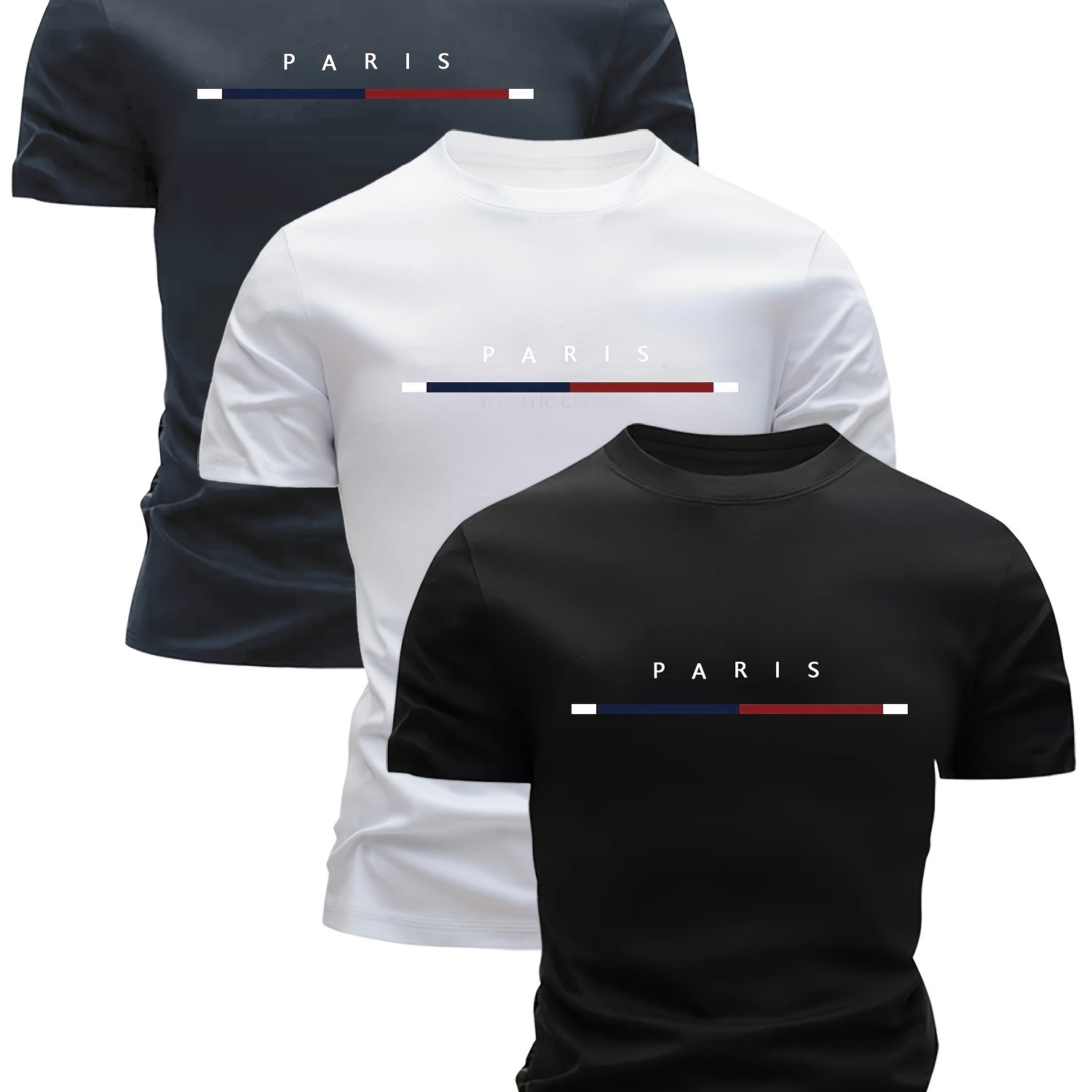 E-shop 3er-Set Herren-T-Shirt mit -Streifenmuster – Ultraleicht, atmungsaktiv & schnell trocknend – Kurzarmshirt für den Sommer mit Rundhalsausschnitt