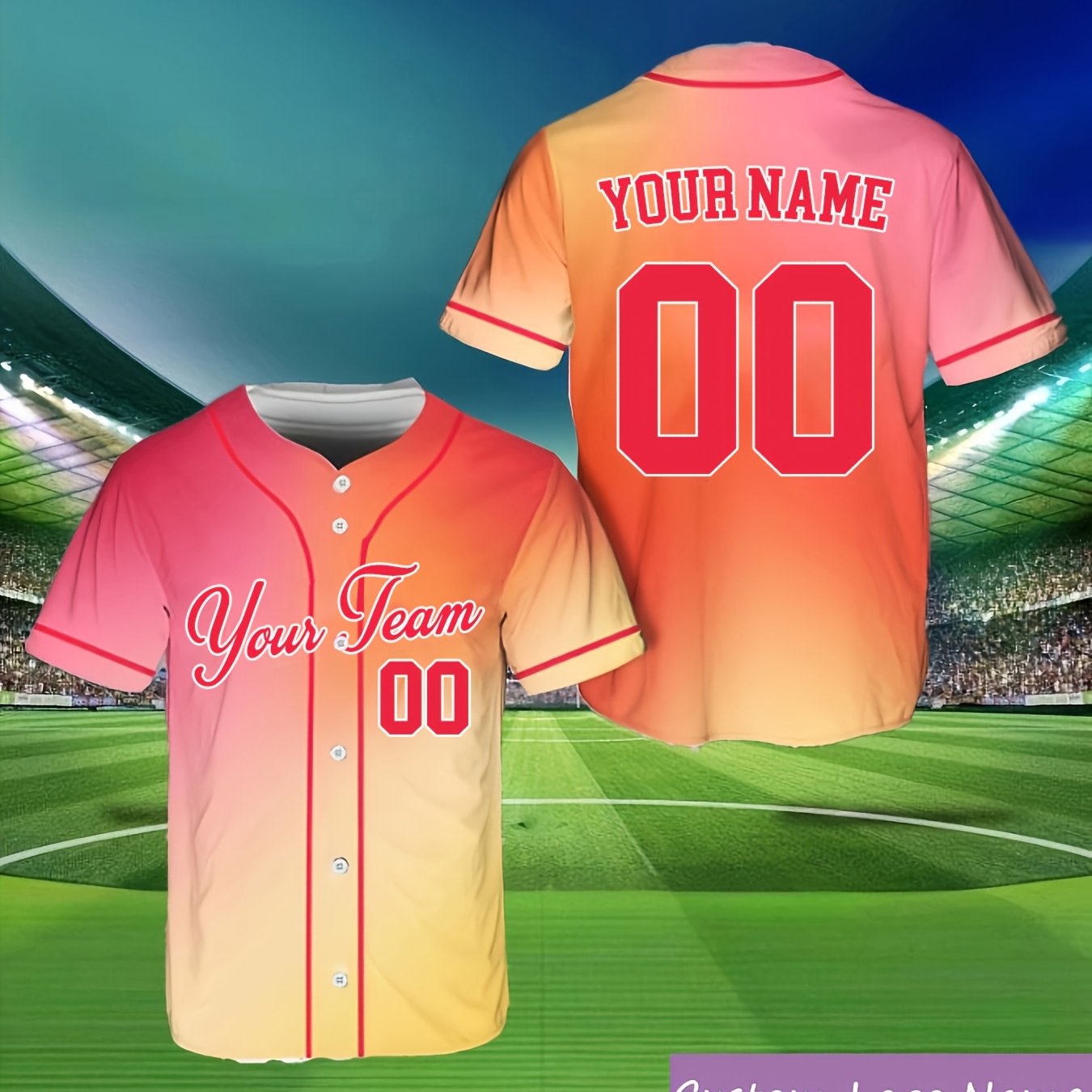 TEMU Customizable Polyester Baseball Jersey With V-neck, Single-breasted Button Front, All , Regular Fit, Knit Fabric, 230gsm, For Men, Teens,