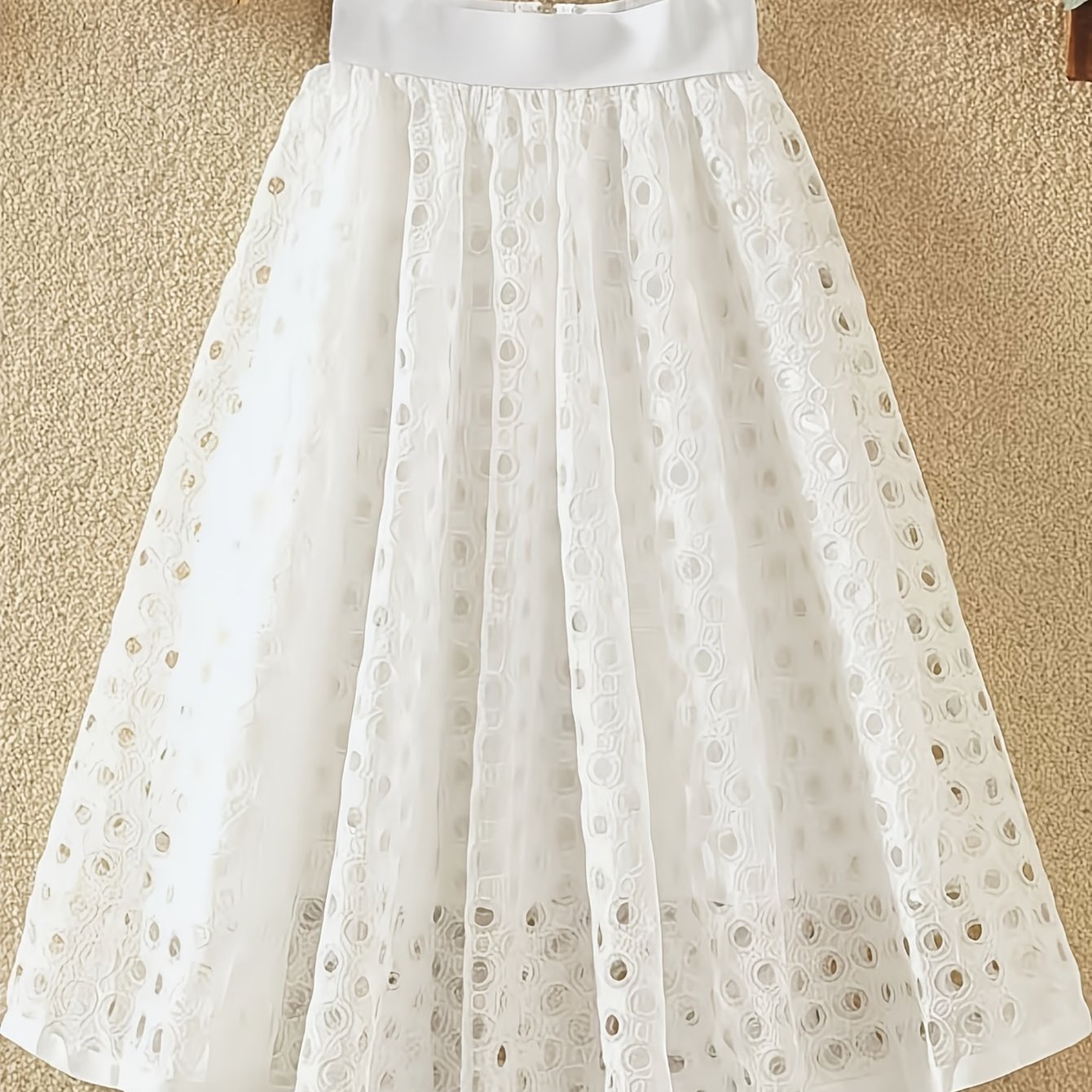 TEMU New Women's Elastic Waist Hollow-out Lace Flared Skirt, Cute And Versatile A-line Half Skirt