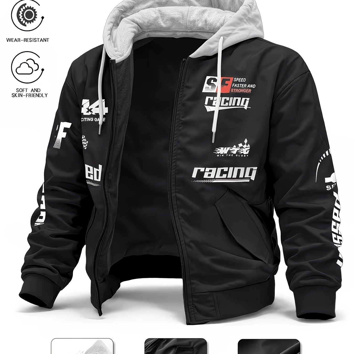 TEMU Plus-size Men's Flight Baseball Jacket - Style, Streetwear Fashion, Daily , Autumn/winter Outfits, Men's Fashionable Casual Color-block Hooded