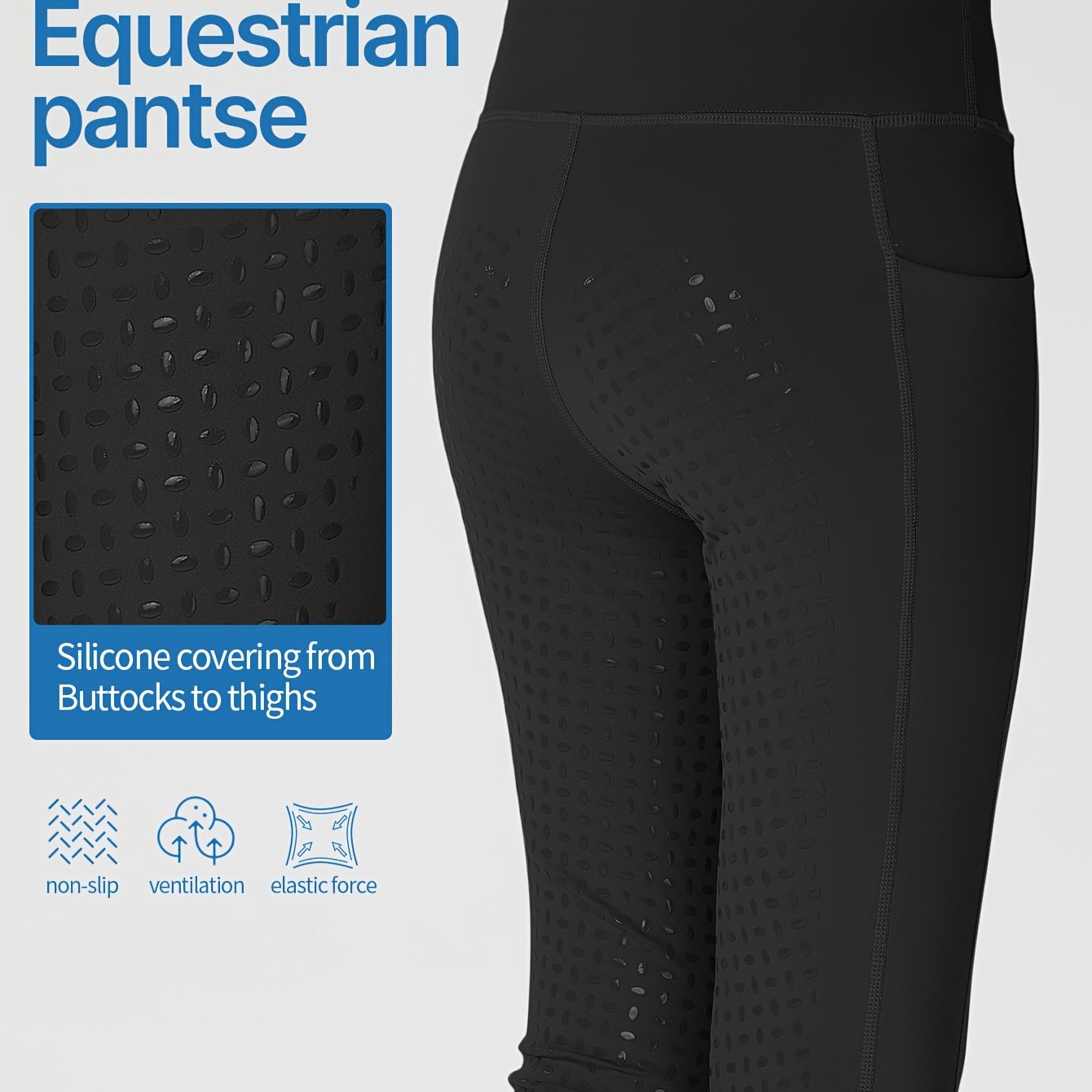 Image of Equestrian Riding Pants With Side Pockets, Anti-fall And Wear-resistant Design, Easy Solid Color, Easy To Match With Any Riding Top, For Outdoor