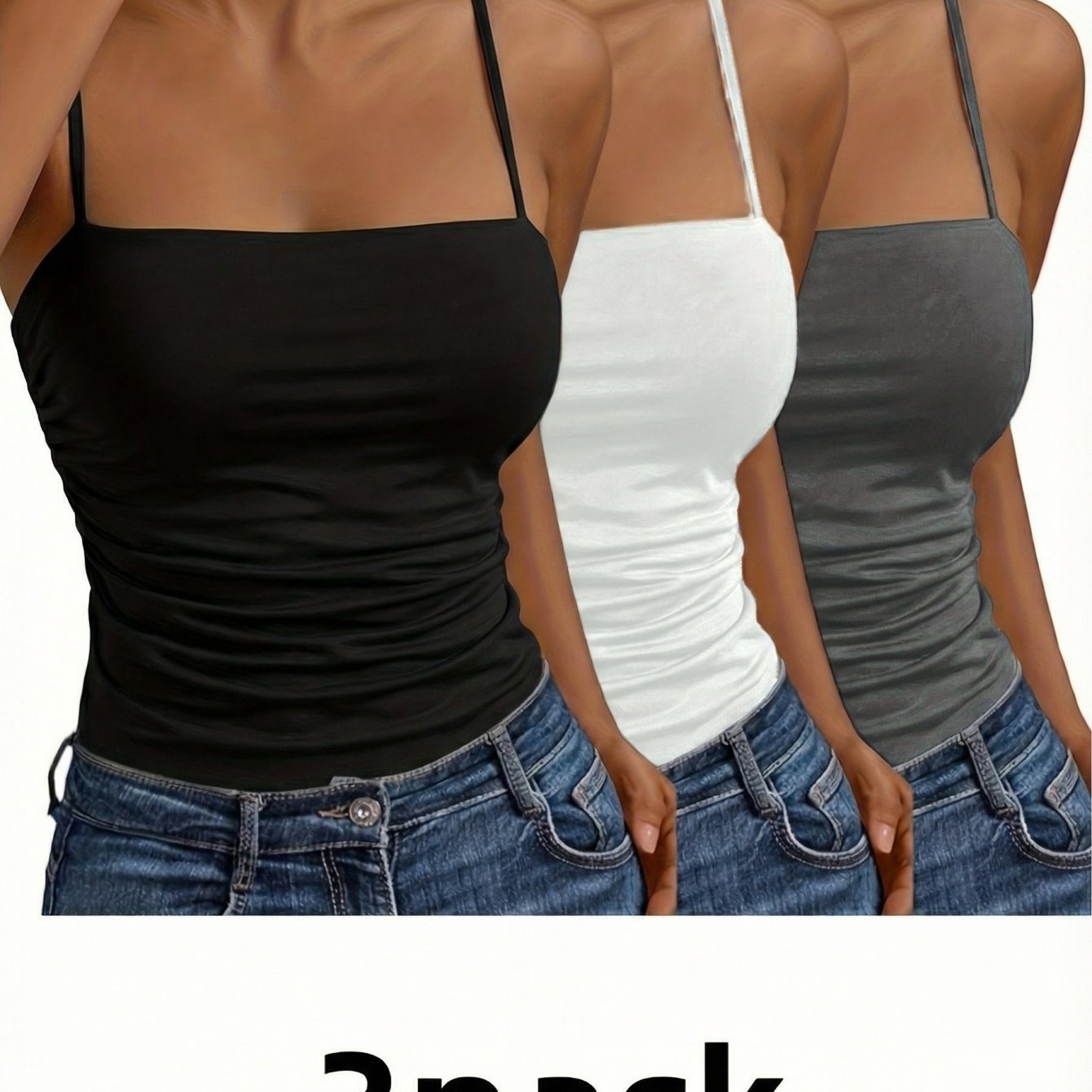 E-shop 3er-Set Damen Moderne, Bequeme, Lässige Y-Tanktops – Atmungsaktiv, Slim-Fit & Träger-Tanktop, Vielseitige Uni-Farben Basis-Layer