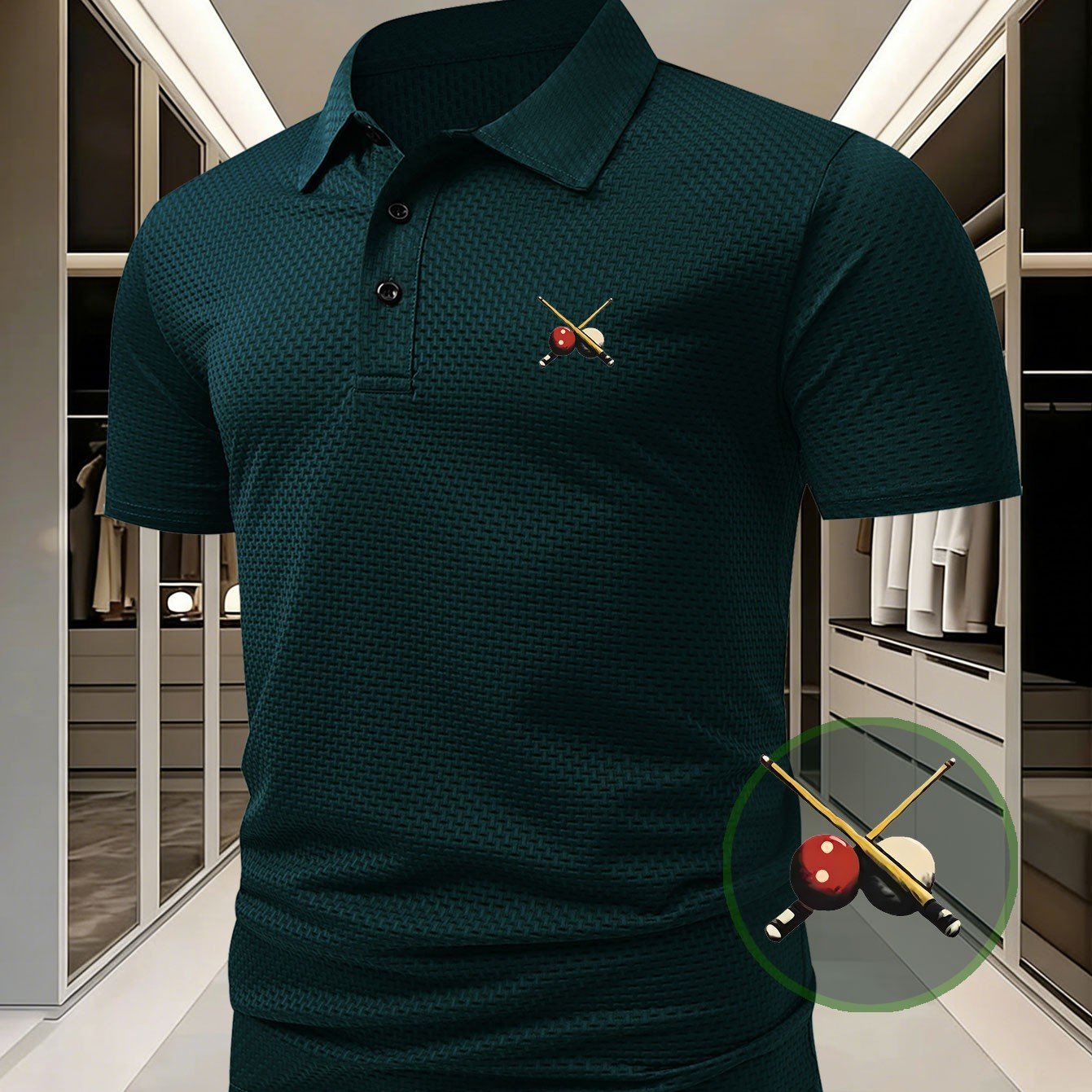 TEMU Classic Billiard Print Men's Short Sleeve Shirt, Lightweight Soft T-shirt, Slightly Stretch Fabric Golf Shirt, Non-tight Fit, Ideal Gift