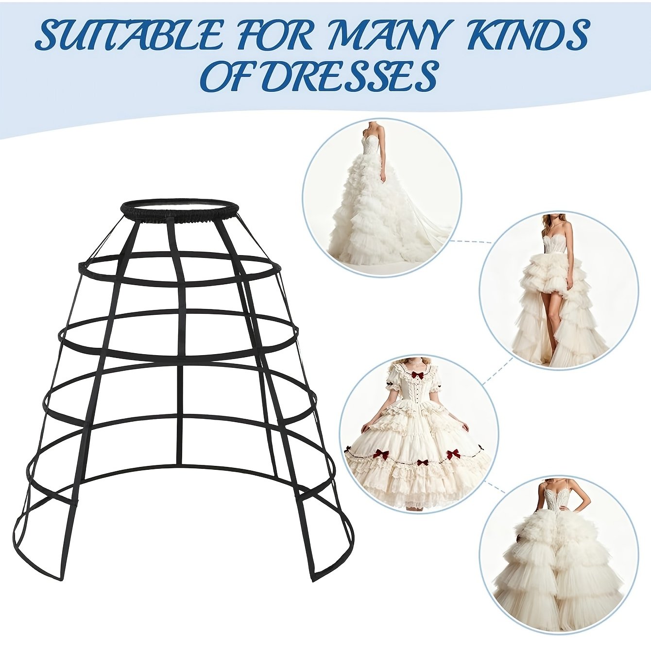 Image of Ladies Birdcage Petticoat - 5 Steel Hoops Adjustable Lolita Style Bridal Party Cosplay Petticoat
