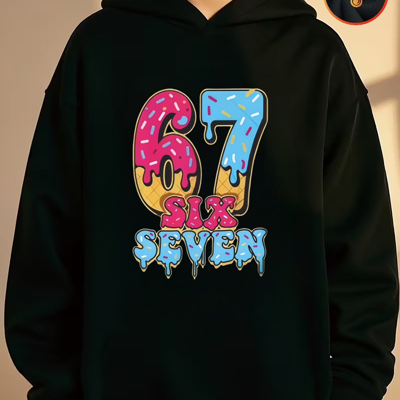 Image of Boys' 6-7 Years Hooded Fleece Jacket - Thickened , Relaxed Fit Long Sleeve Pullover With Number 67 Graphic, Soft Warm Outerwear For Fall/winter, For Teenager