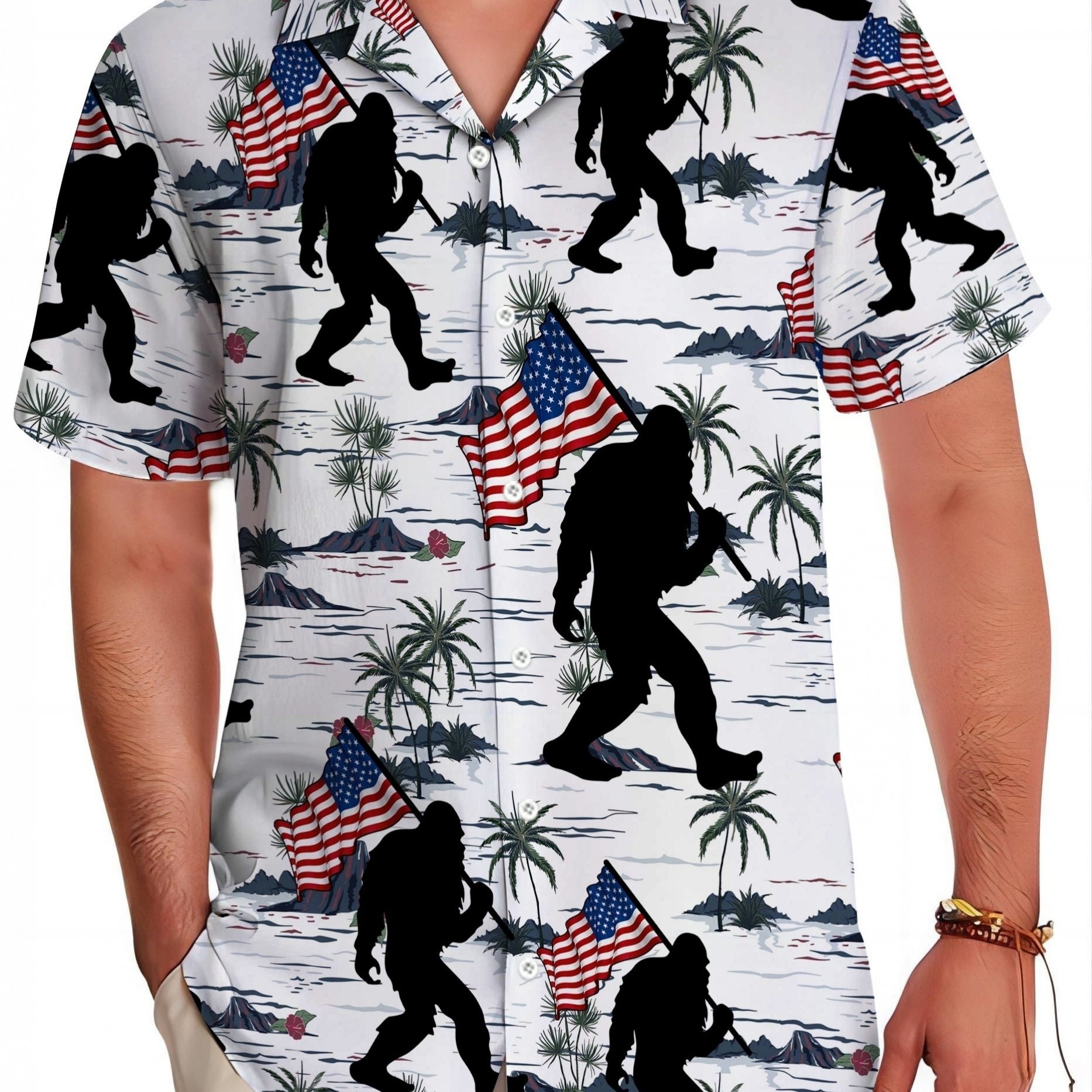 TEMU Men's Hawaiian-style Shirt, A Casual Unisex Option For Summer Beach , Featuring A Short Sleeve Design With An Orangutan Motif