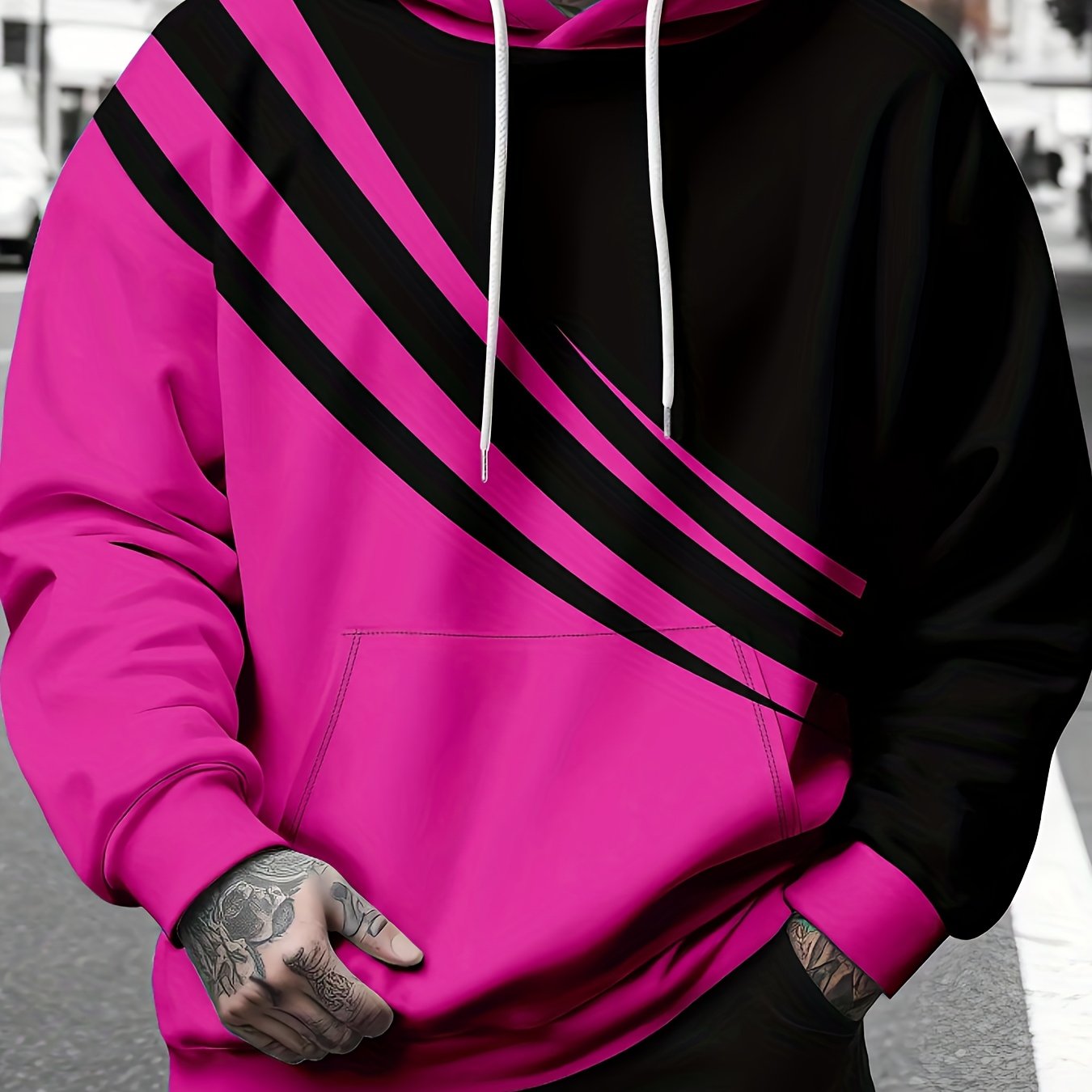 TEMU Print Men's Off-the- Long Sleeve Hoodie, Plus Size