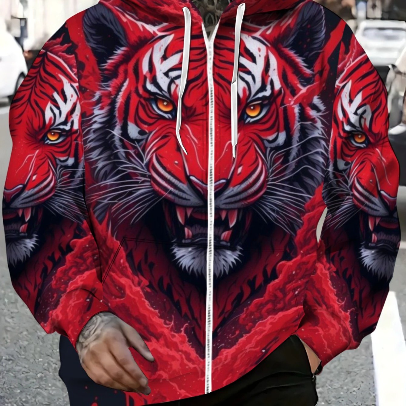 TEMU Men's Print Hoodie Lightweight Casual Streetwear For Outdoor Activities And Urban Fashion Styles