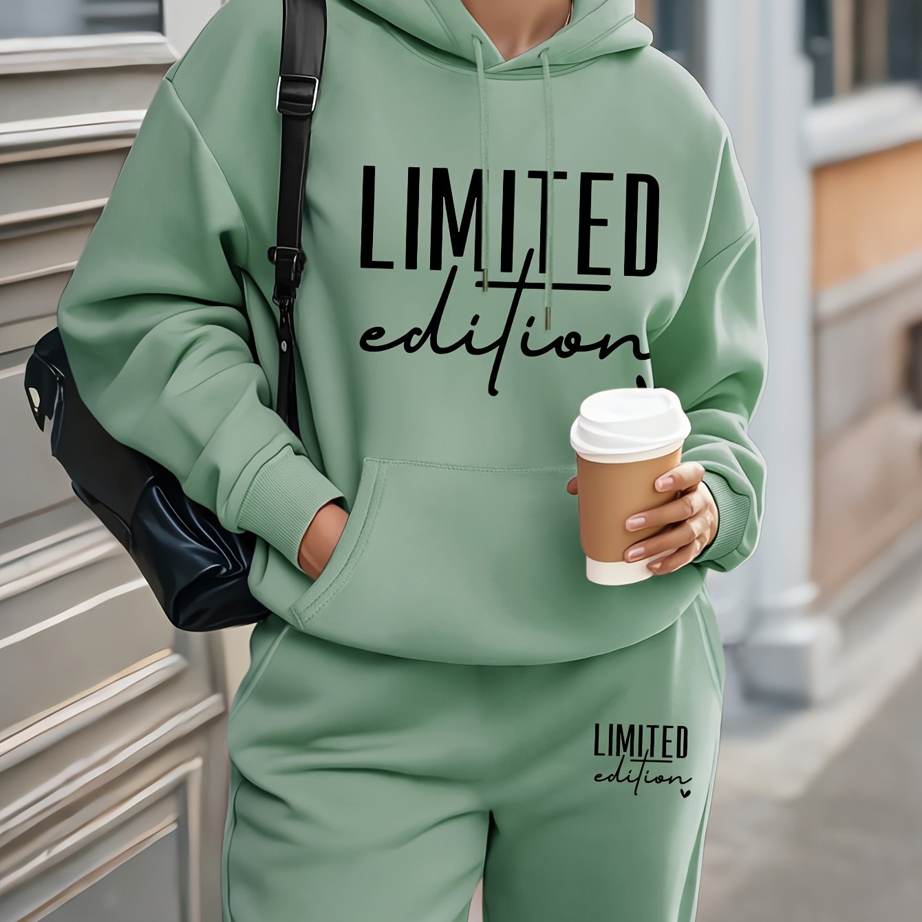 TEMU Plus Size - Plus Size - Plus Size Print Hoodie Sweatshirt Set, Loose Casual Fashionable, 2025 Fall & Winter New 2pcs Set, Women's Clothing