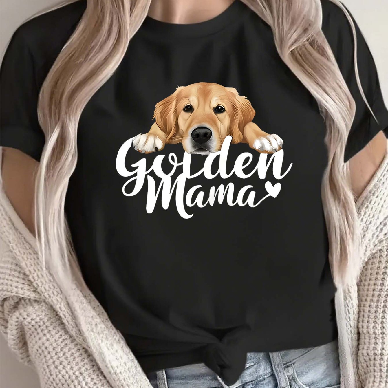 TEMU Cute Dog Print Women's Polyester T-shirt, Comfortable Round Neck Casual Top For Home, Cafe, Or Outdoor Wear, Lightweight And Breathable Design