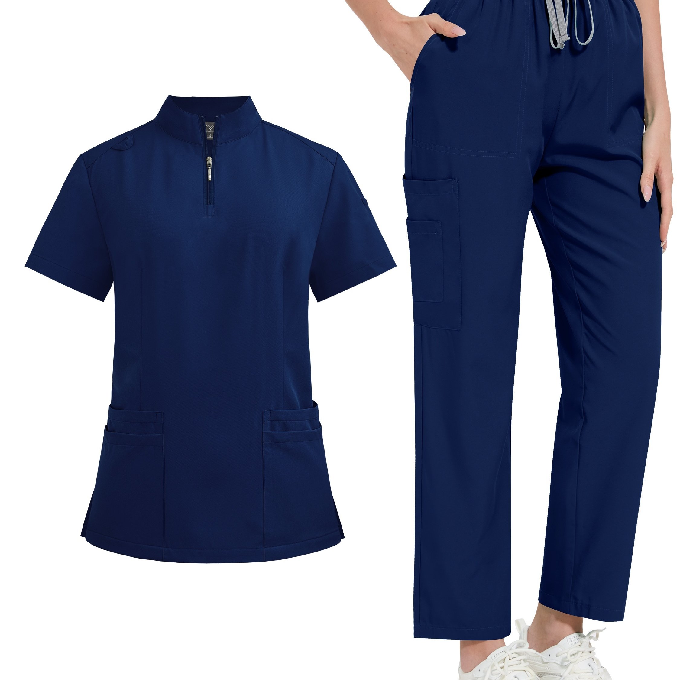 TEMU Set Scrub Elastici da Divisa Ospedaliera Scrub Chirurgici Maglie e Pantaloni Abbigliamento da Lavoro per Infermieri e Medici Accessori
