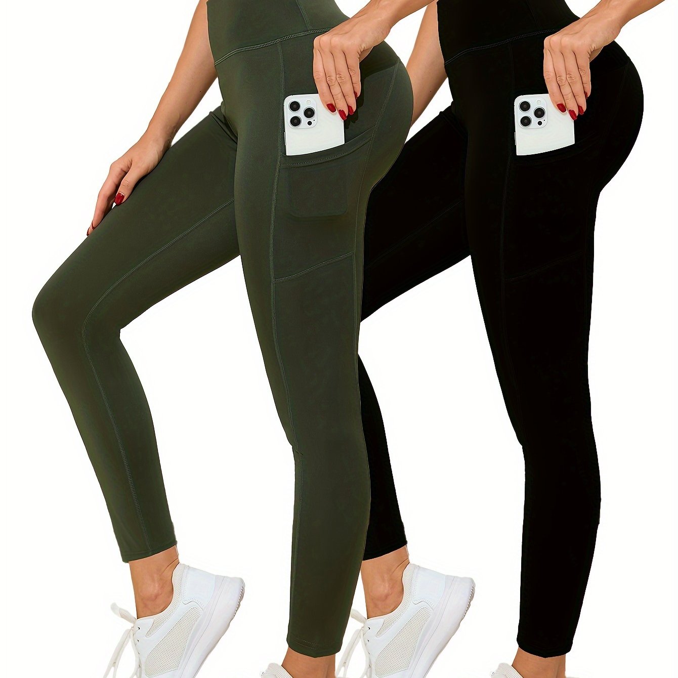 E-shop 2er-Set Hochtaillierte Yoga-Leggings für Damen - Dehnbar, Atmungsaktiv & Schnelltrocknend, mit , für Fitness & Freizeitkleidung
