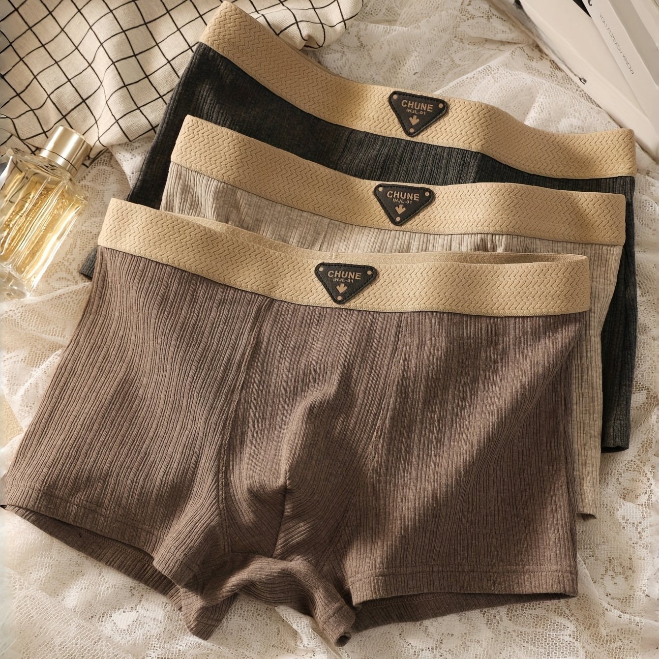 3pcs Set Men's Comfortable Retro Style Flat Briefs Breathable Elastic Briefs
