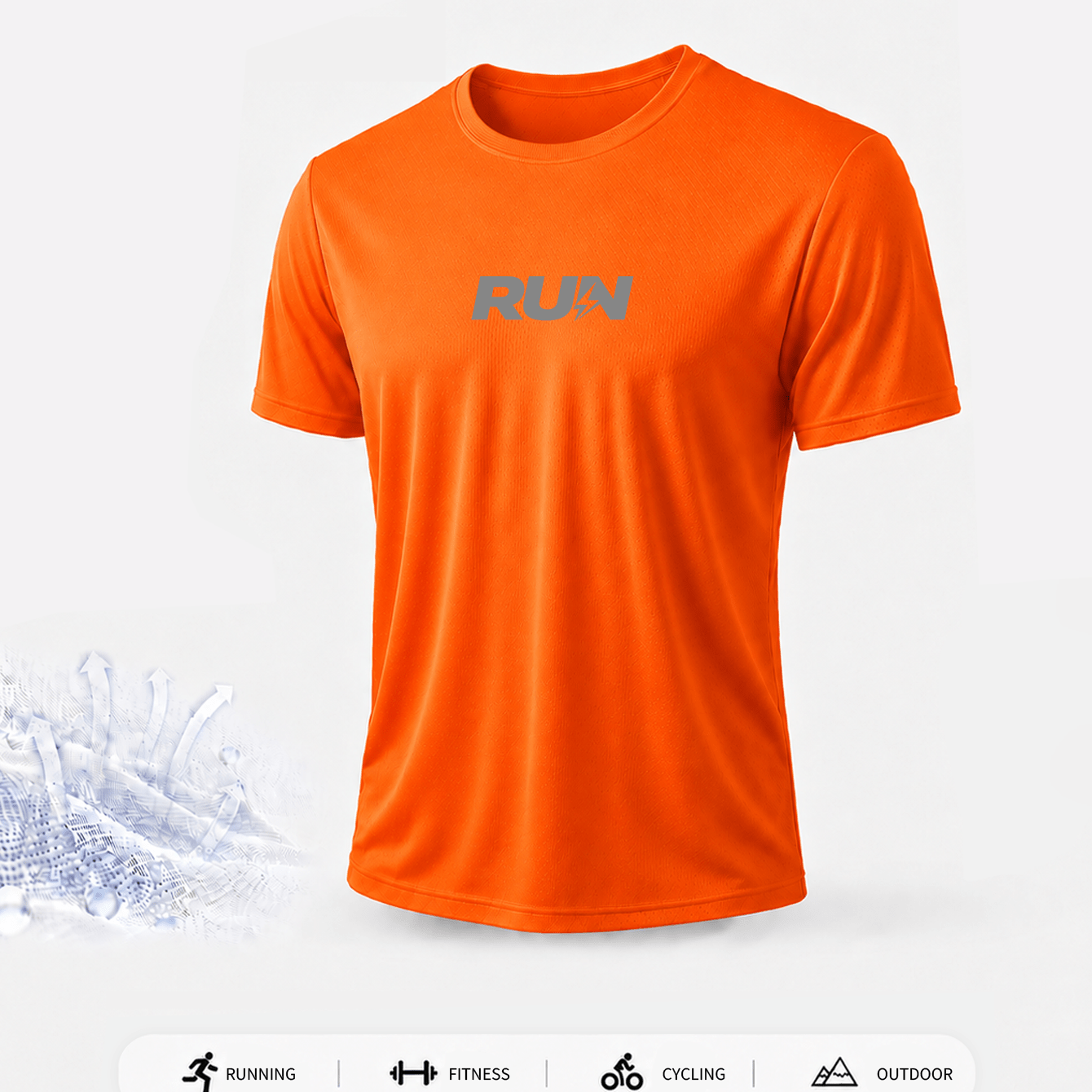 TEMU Men's Quick-dry Moisture-wicking Breathable Athletic T-shirt With Lightning Run Print - Short Sleeve Crew Neck Suitable For Running, Gym,