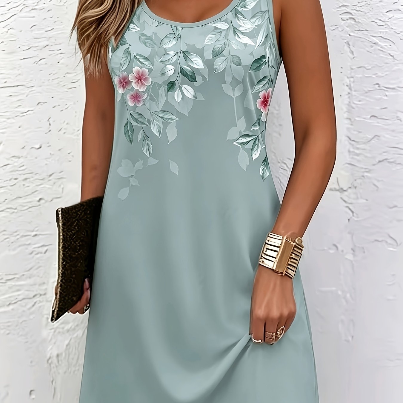 TEMU A New Stylish Women's Dress - Women's Summer Casual Floral Print Breathable Round Neck Sleeveless Tank Dress, Elegant Dress For Summer Vacations